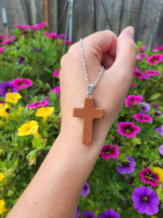 Goldstone Cross Necklace