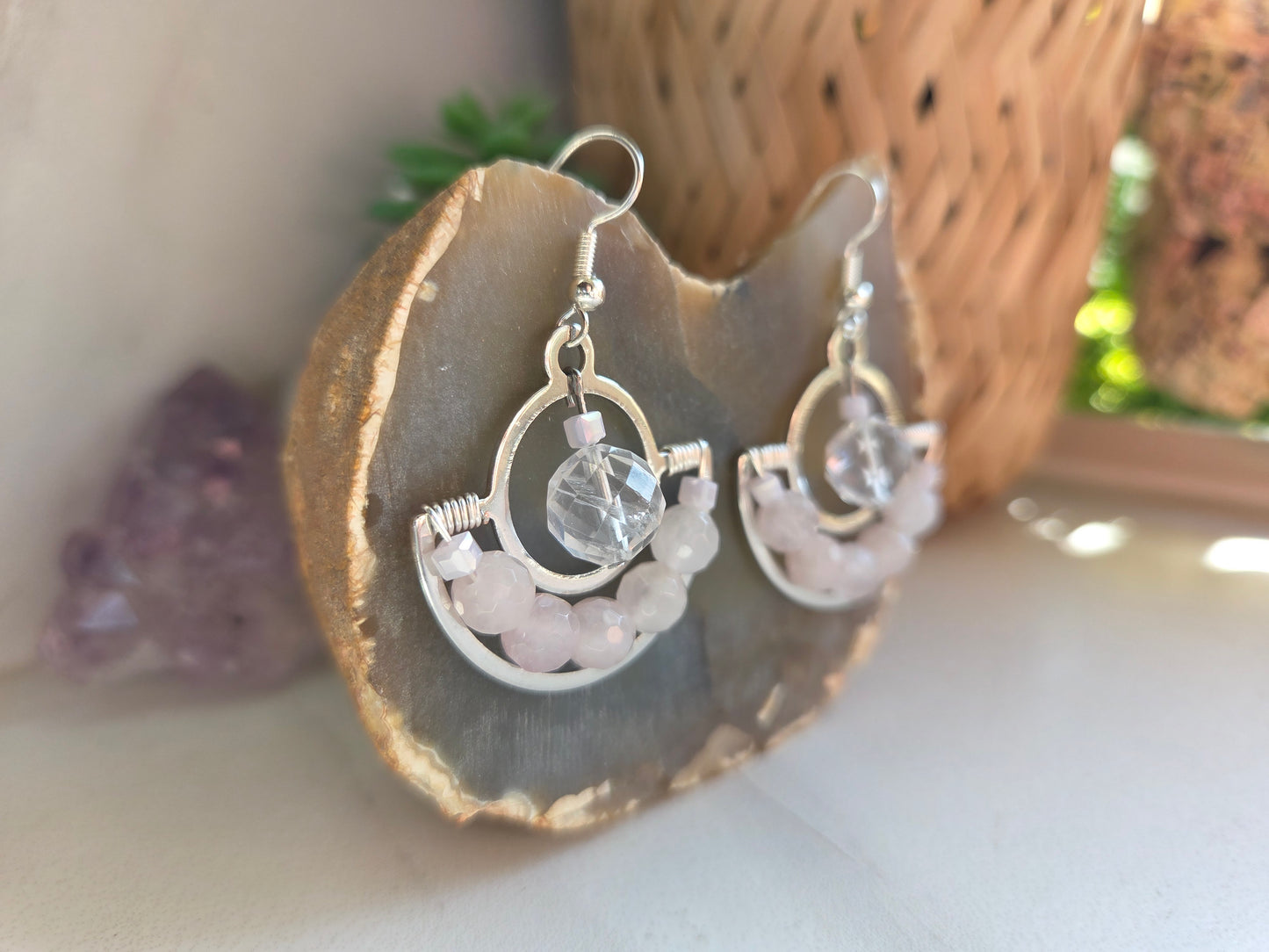 Rose Quartz Dangle Earrings 🌹