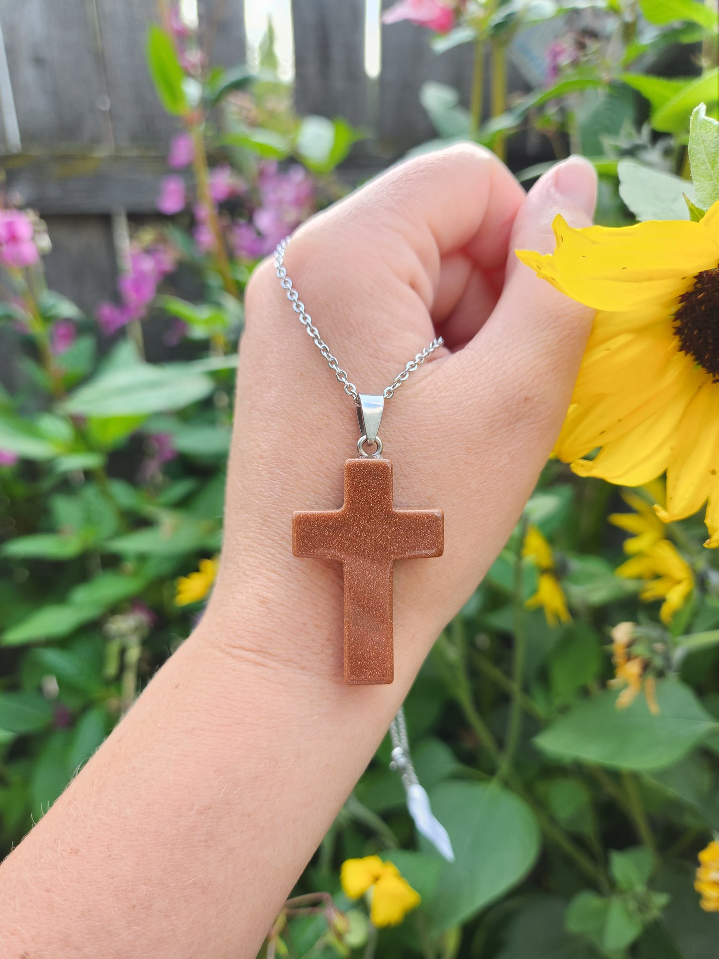 Goldstone Cross Necklace