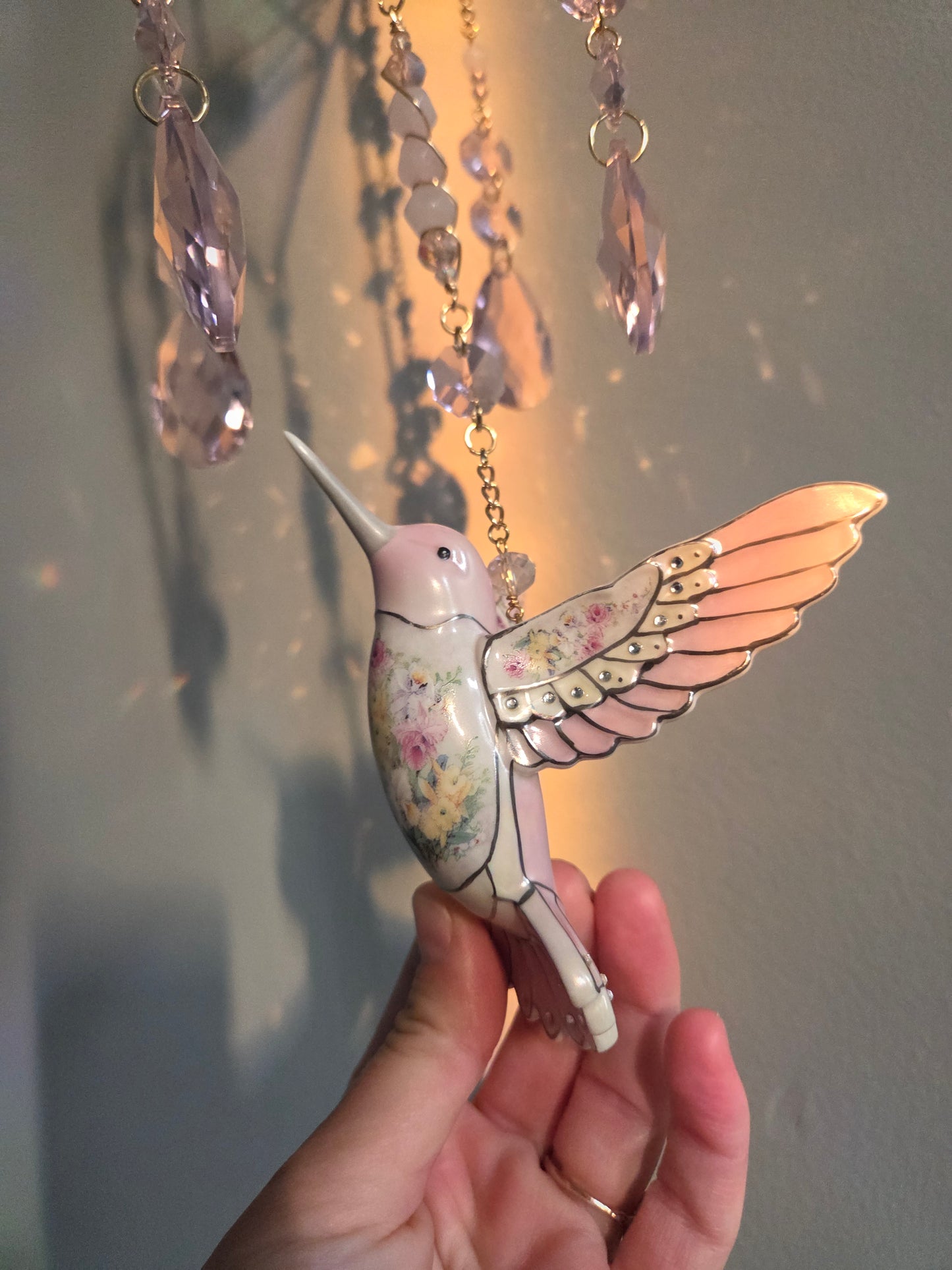 Rose Quartz Hummingbird Suncatcher ☀️