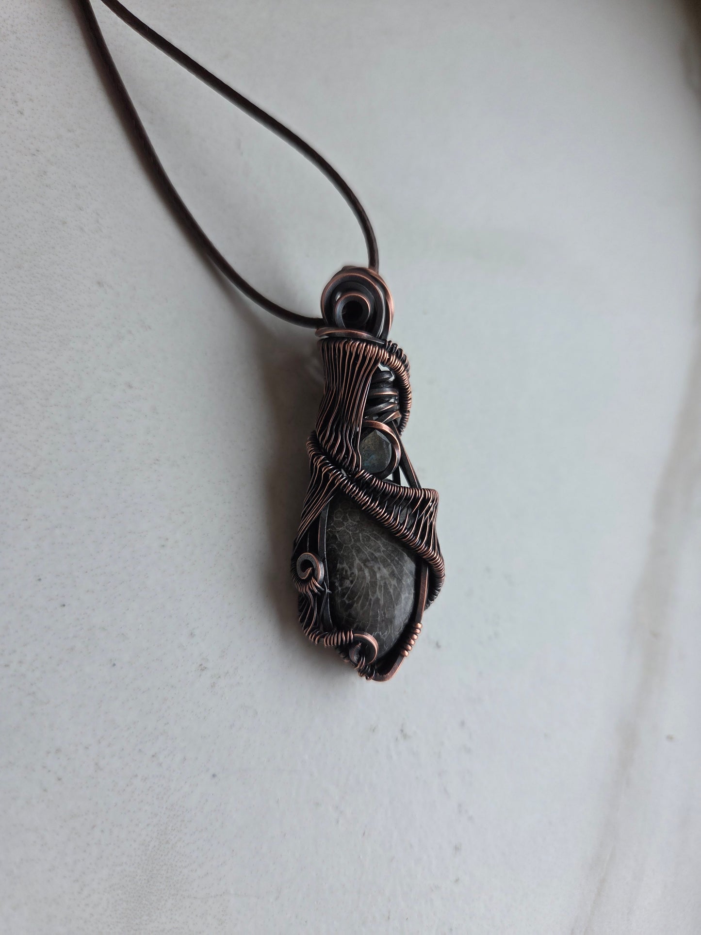 Black Fossil Coral & Labradorite Mystical Necklace