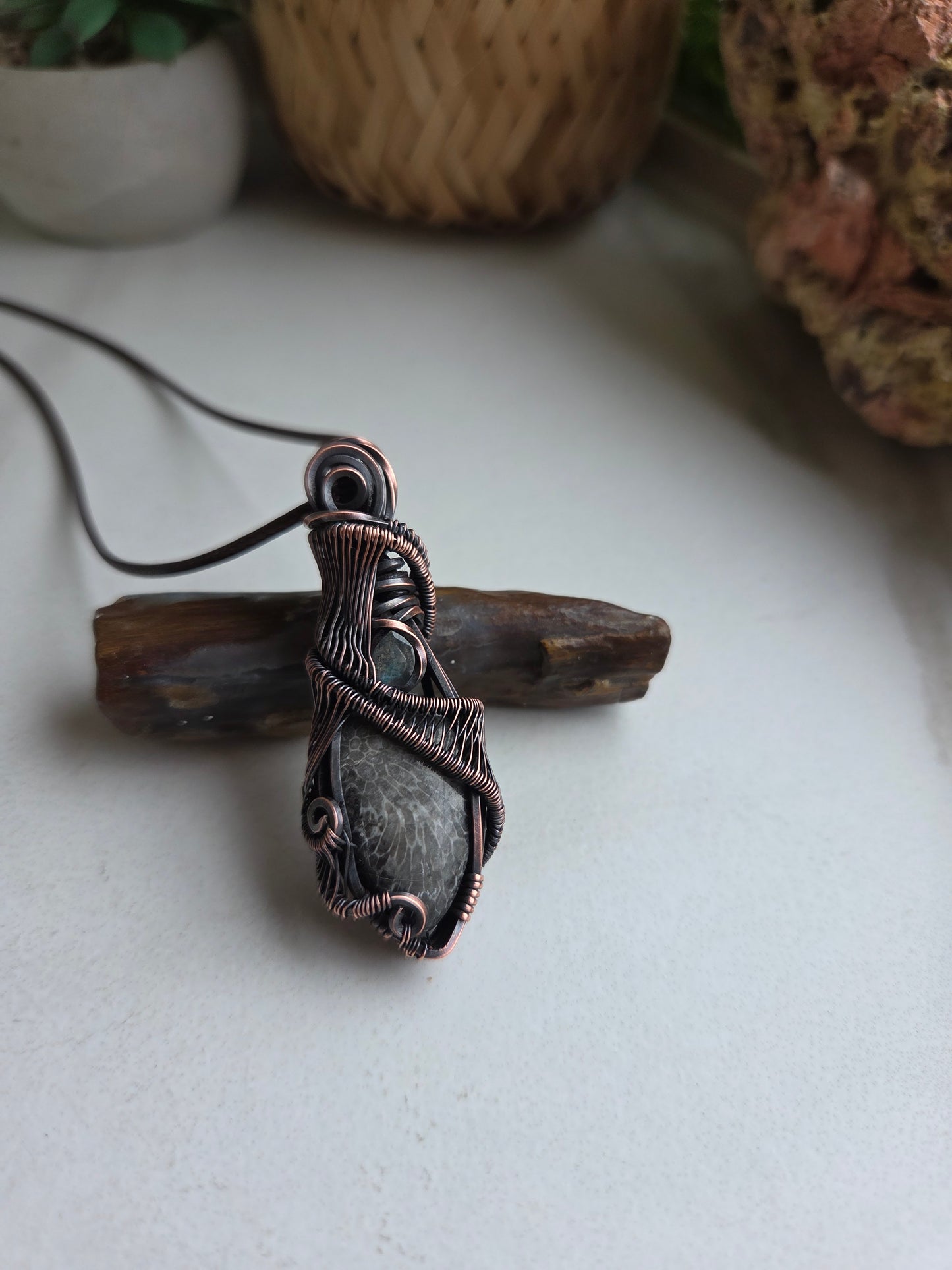 Black Fossil Coral & Labradorite Mystical Necklace