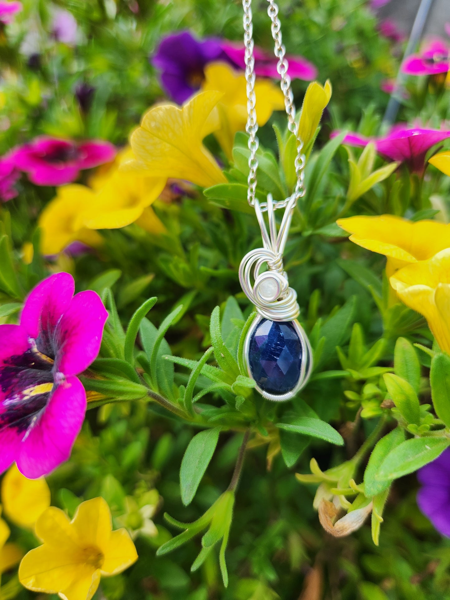 Sapphire and Rainbow Moonstone Necklace