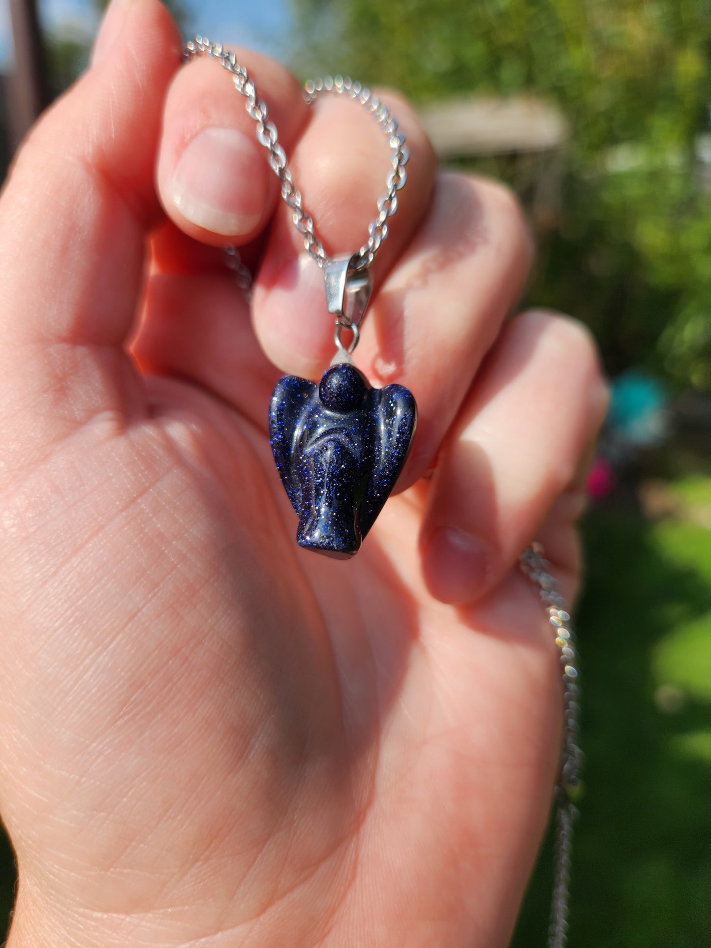 Blue Goldstone Angel Necklace