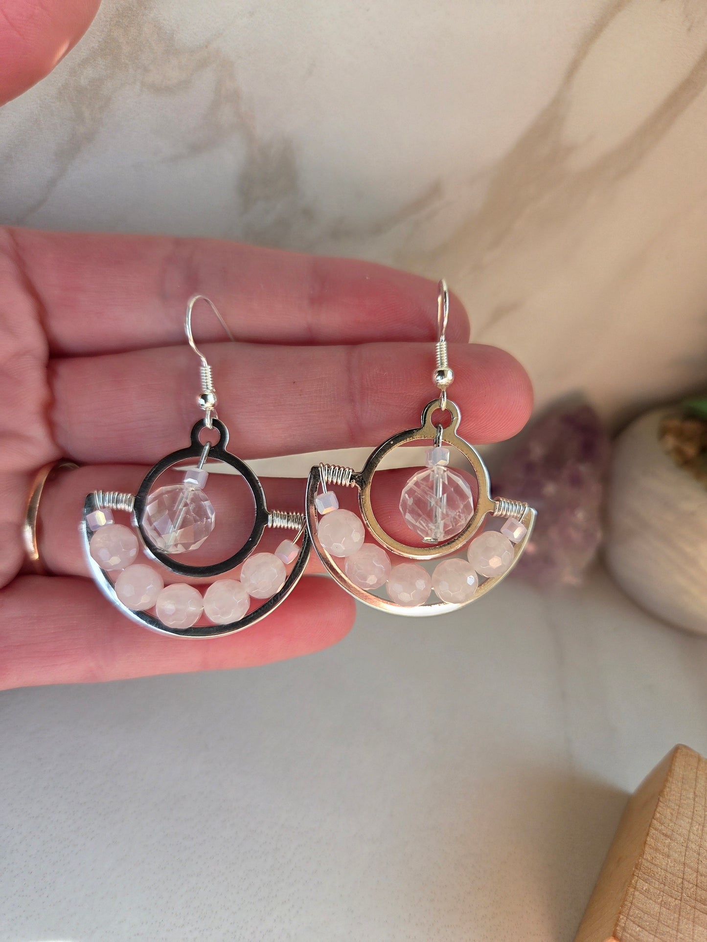 Rose Quartz Dangle Earrings 🌹