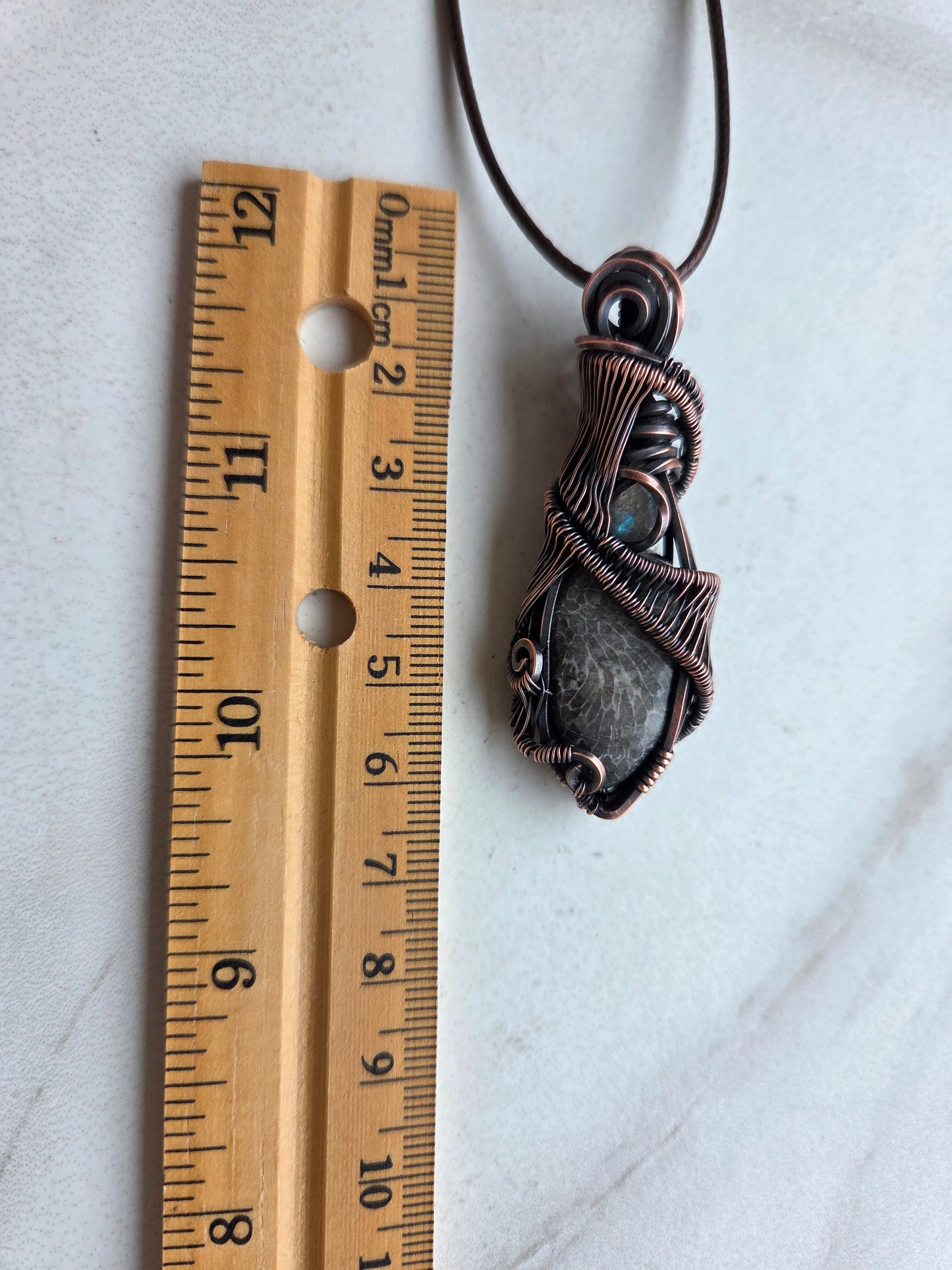 Black Fossil Coral & Labradorite Mystical Necklace
