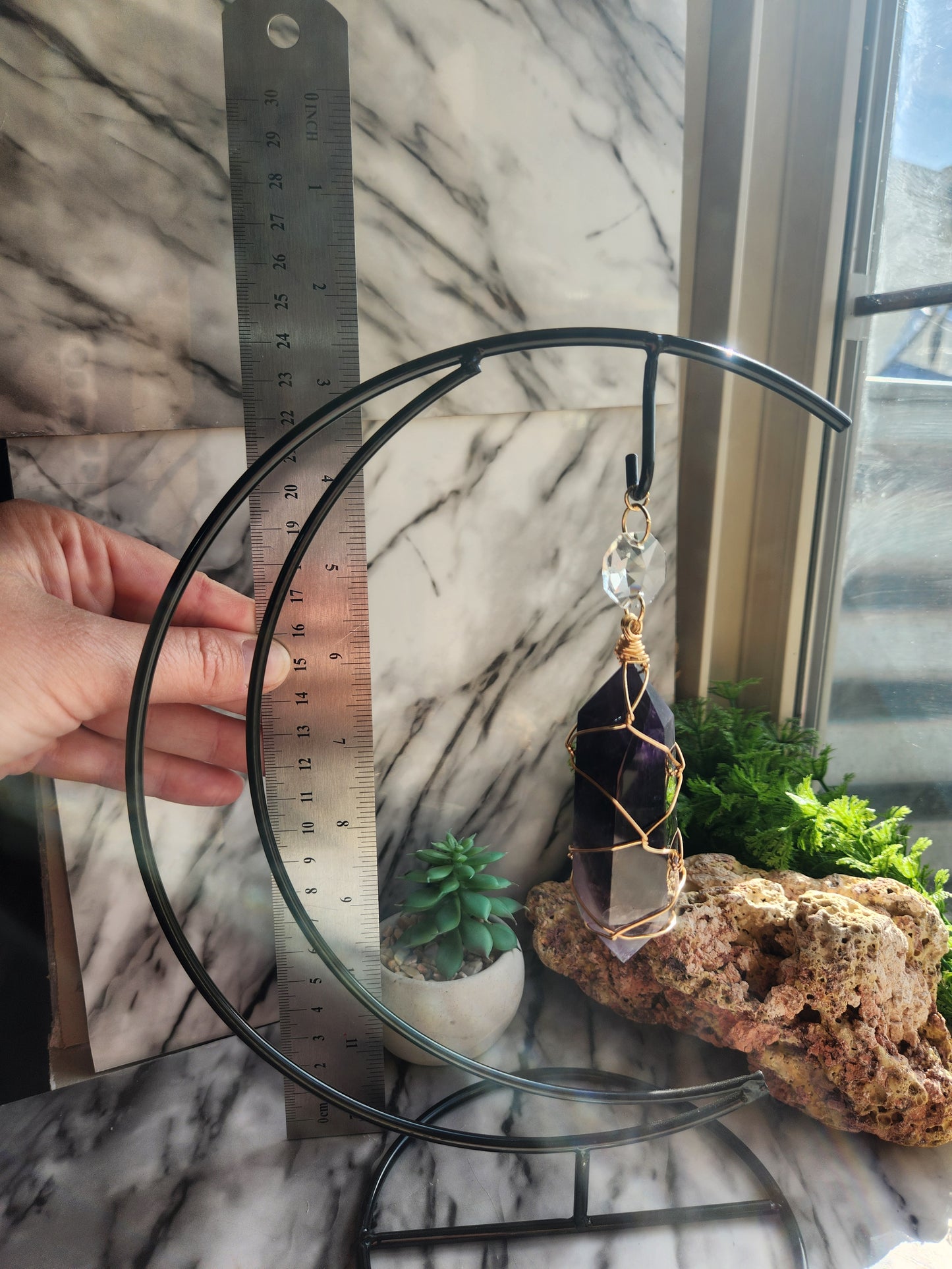 Amethyst Crystal Moon Hanger