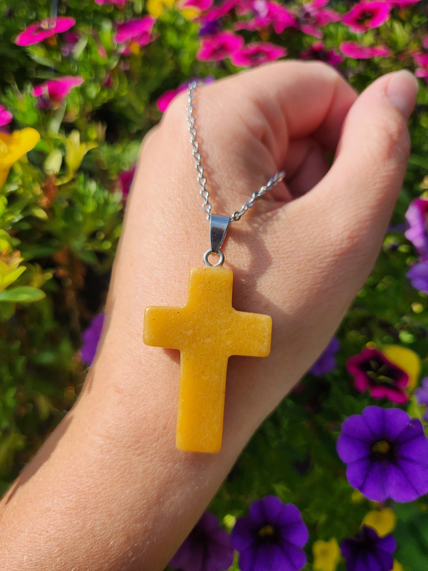 Yellow Aventurine Cross Necklace