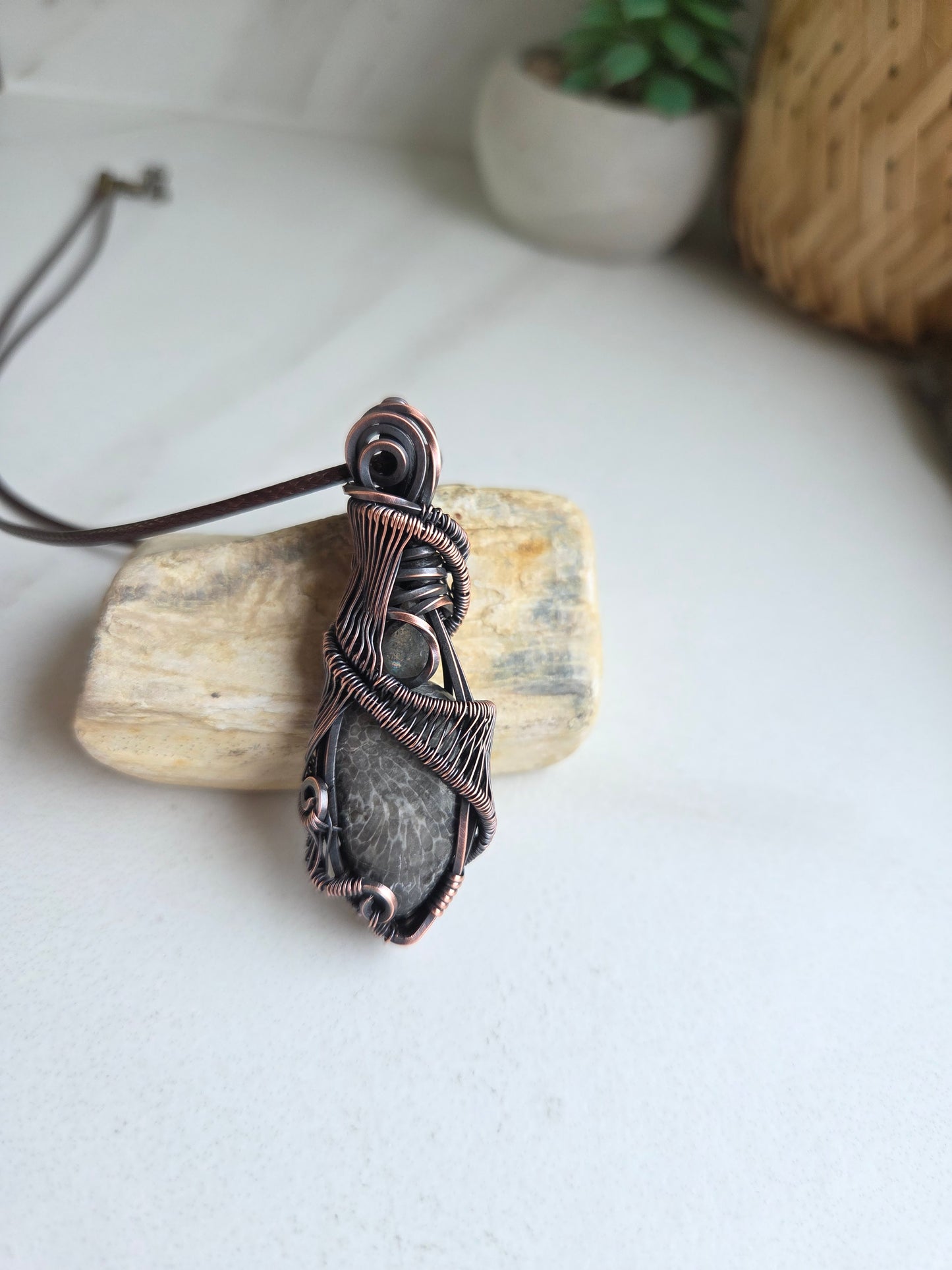 Black Fossil Coral & Labradorite Mystical Necklace