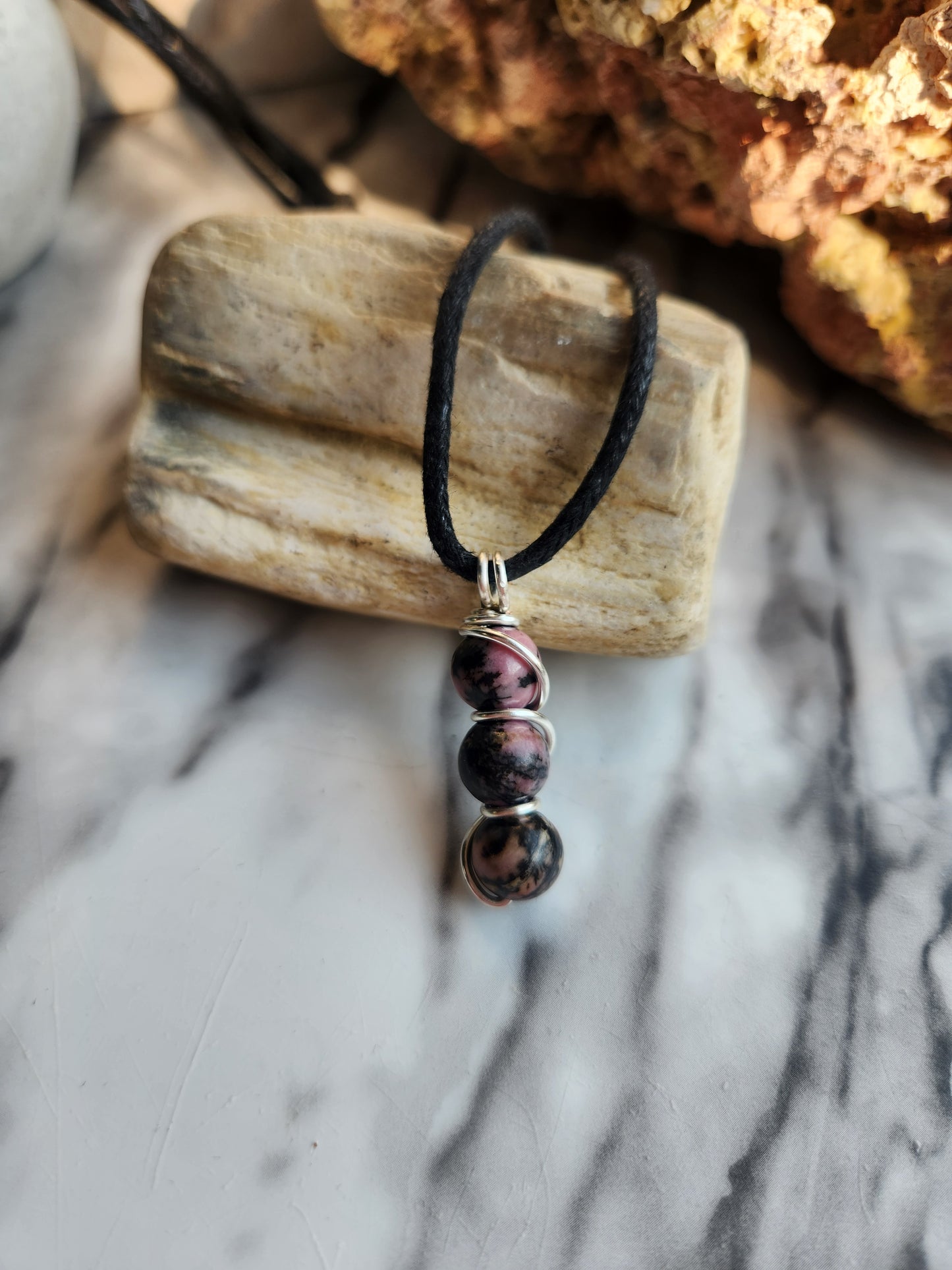 3 Beaded Rhodonite Necklace