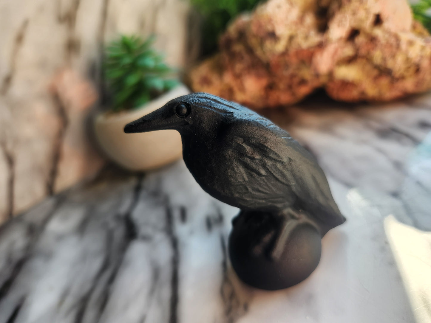 Black Obsidian Crow Carving