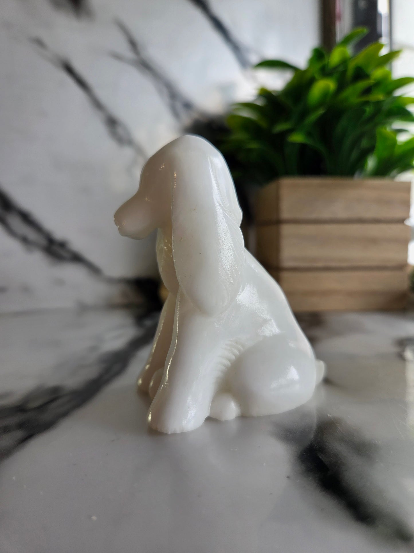 Vintage Soviet-Era White Selenite Spaniel Dog Figurine with Original Box 🐾