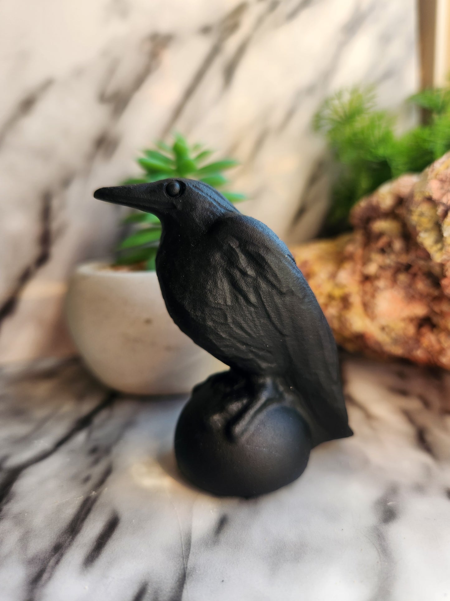 Black Obsidian Crow Carving