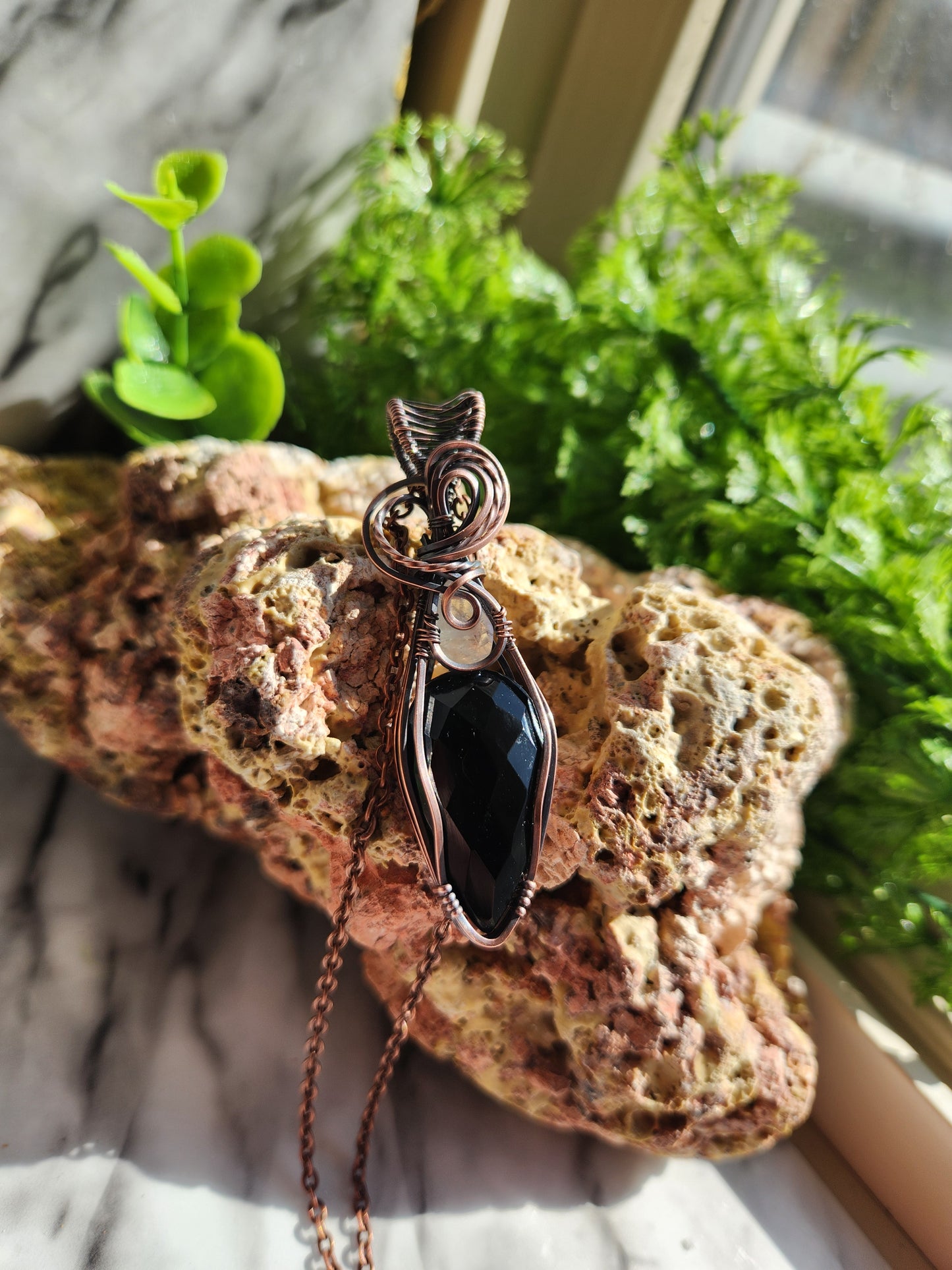 Black Onyx and Rainbow Moonstone Necklace