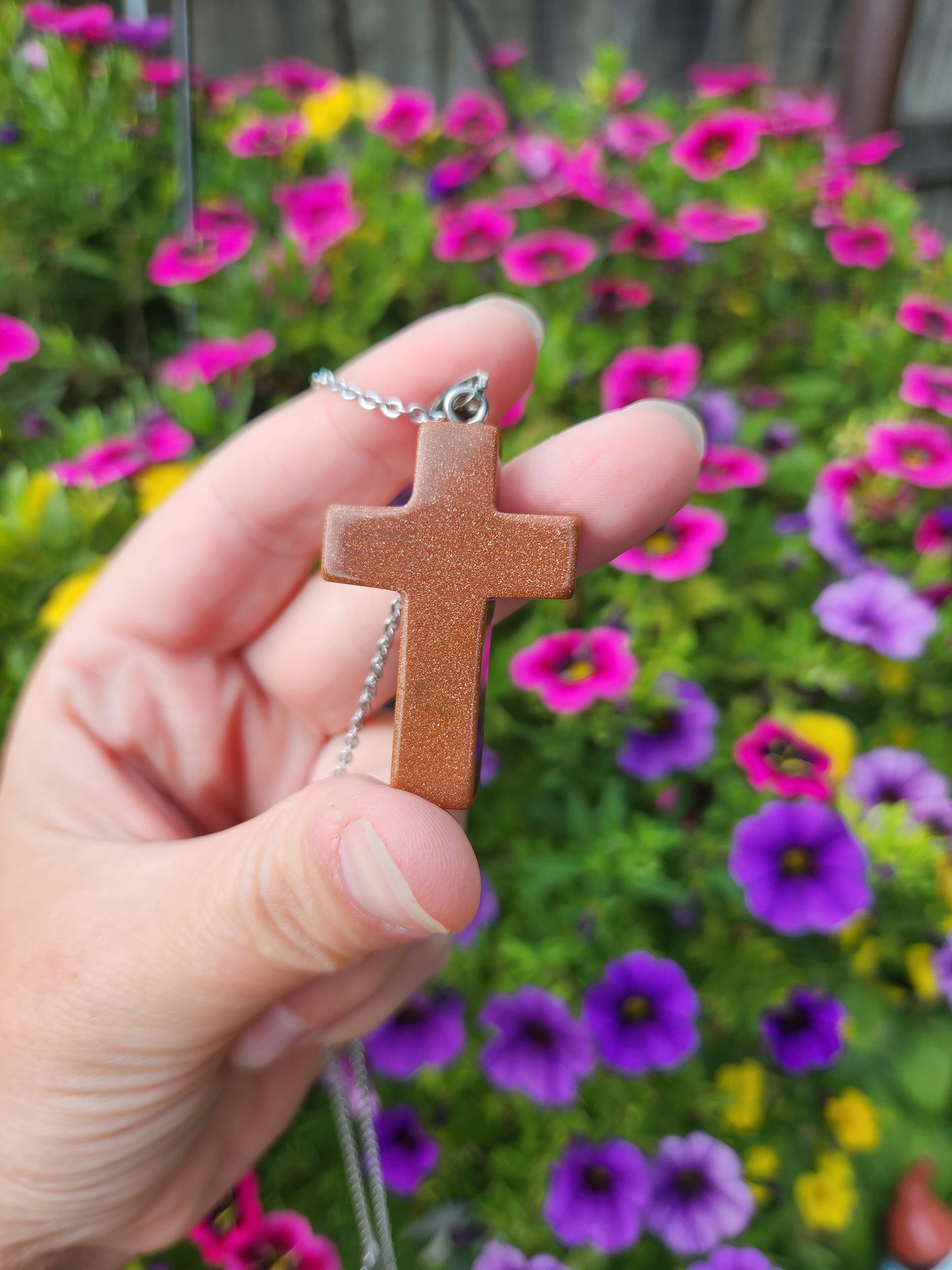 Goldstone Cross Necklace