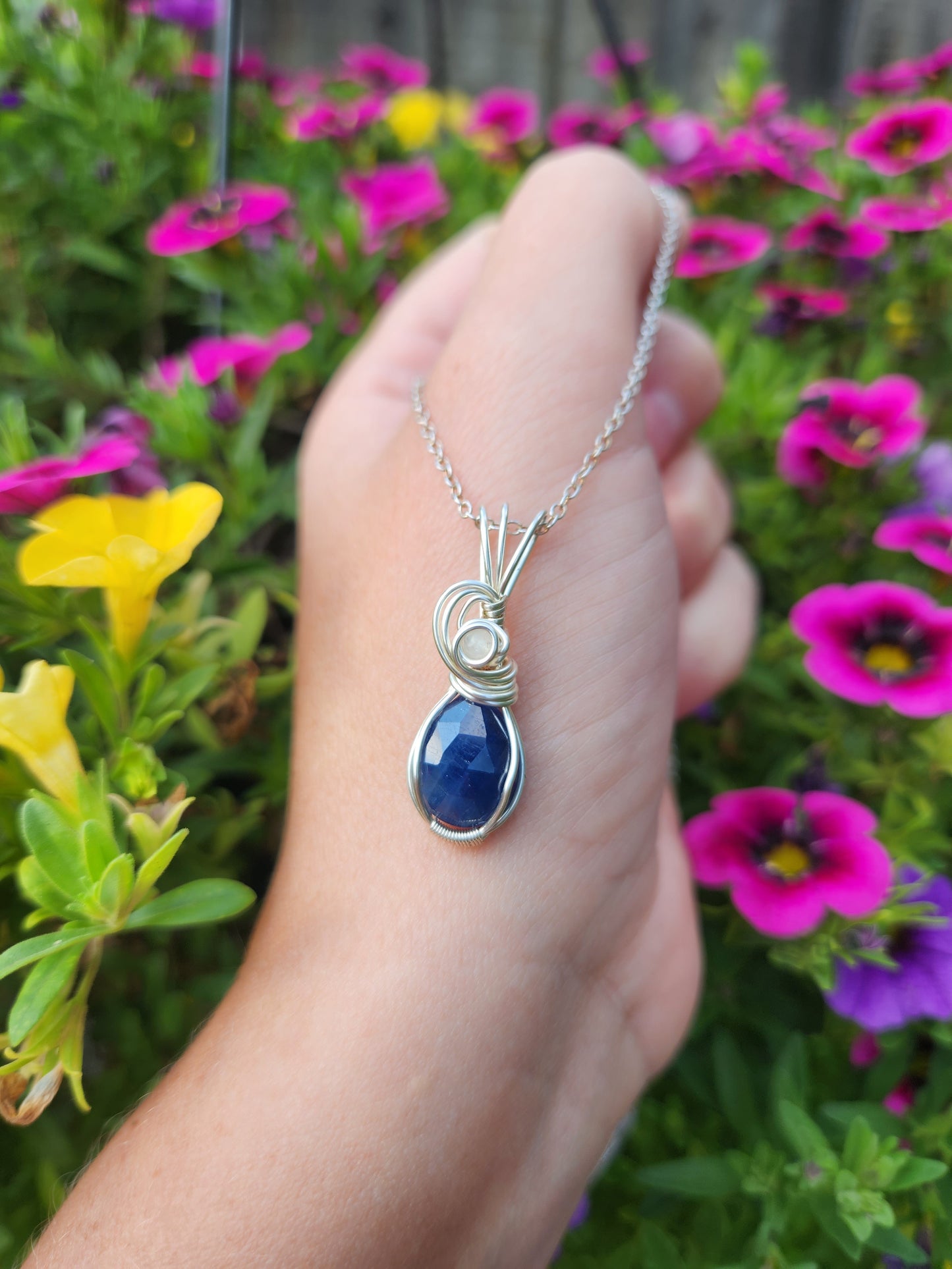 Sapphire and Rainbow Moonstone Necklace