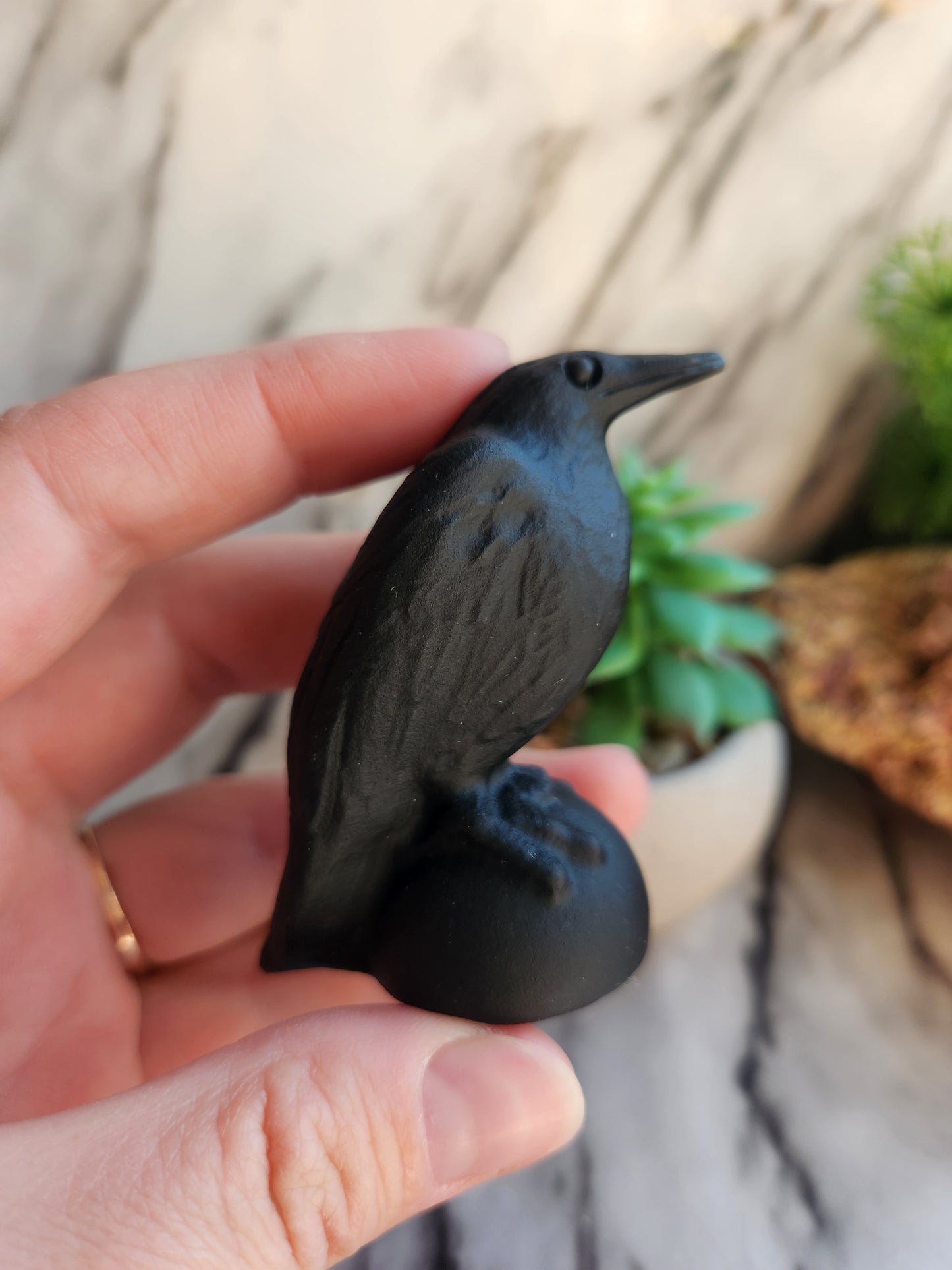 Black Obsidian Crow Carving