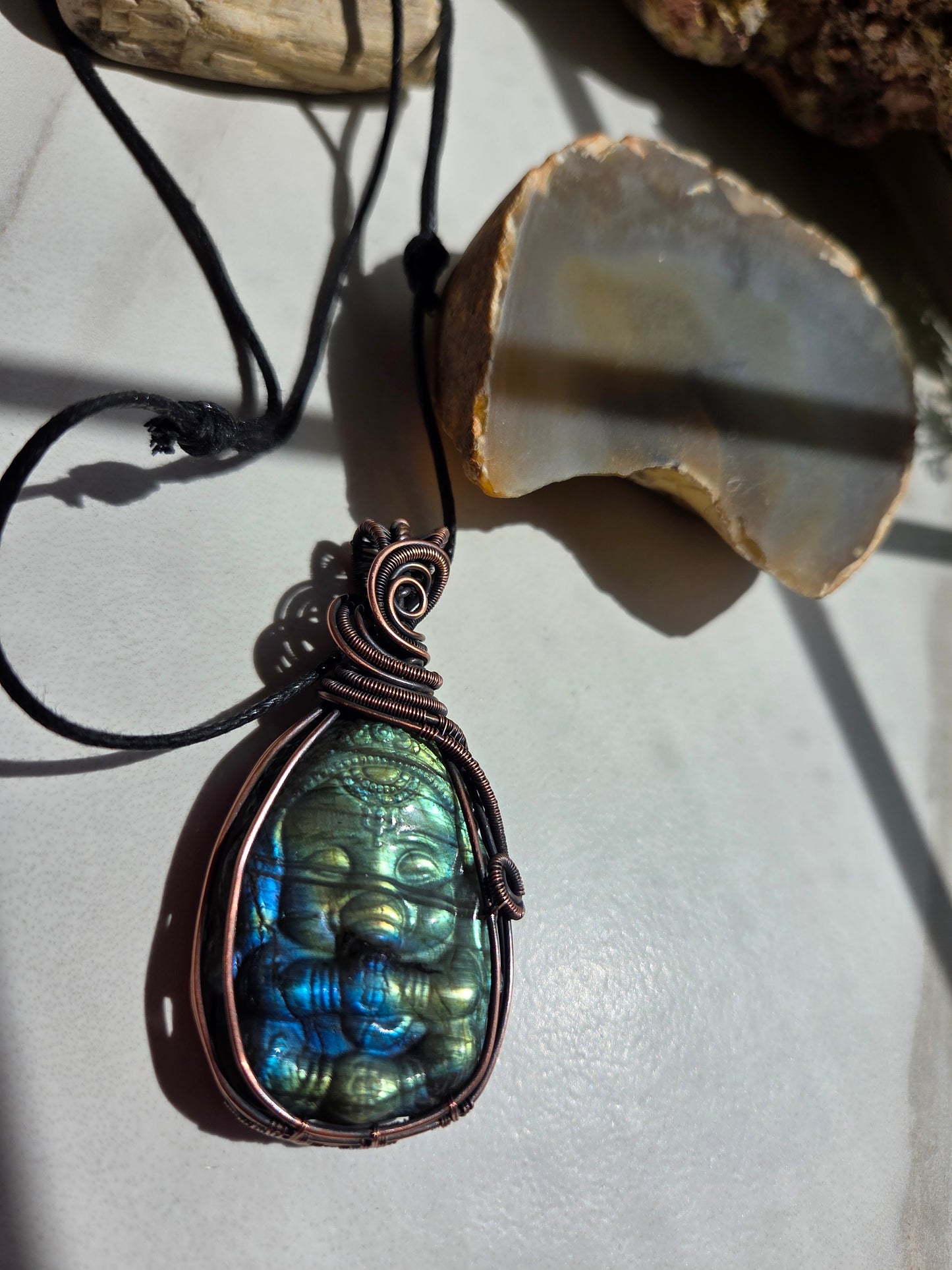 Labradorite Ganesha Wire-Wrapped Necklace