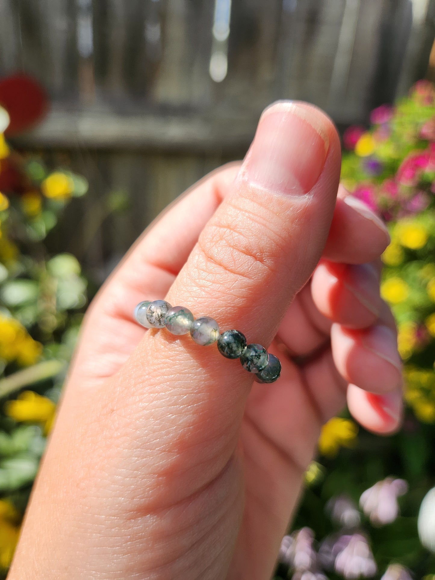 Moss Agate Beaded Ring