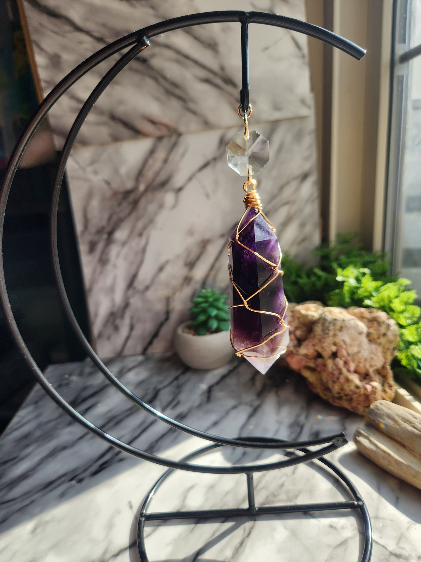 Amethyst Crystal Moon Hanger