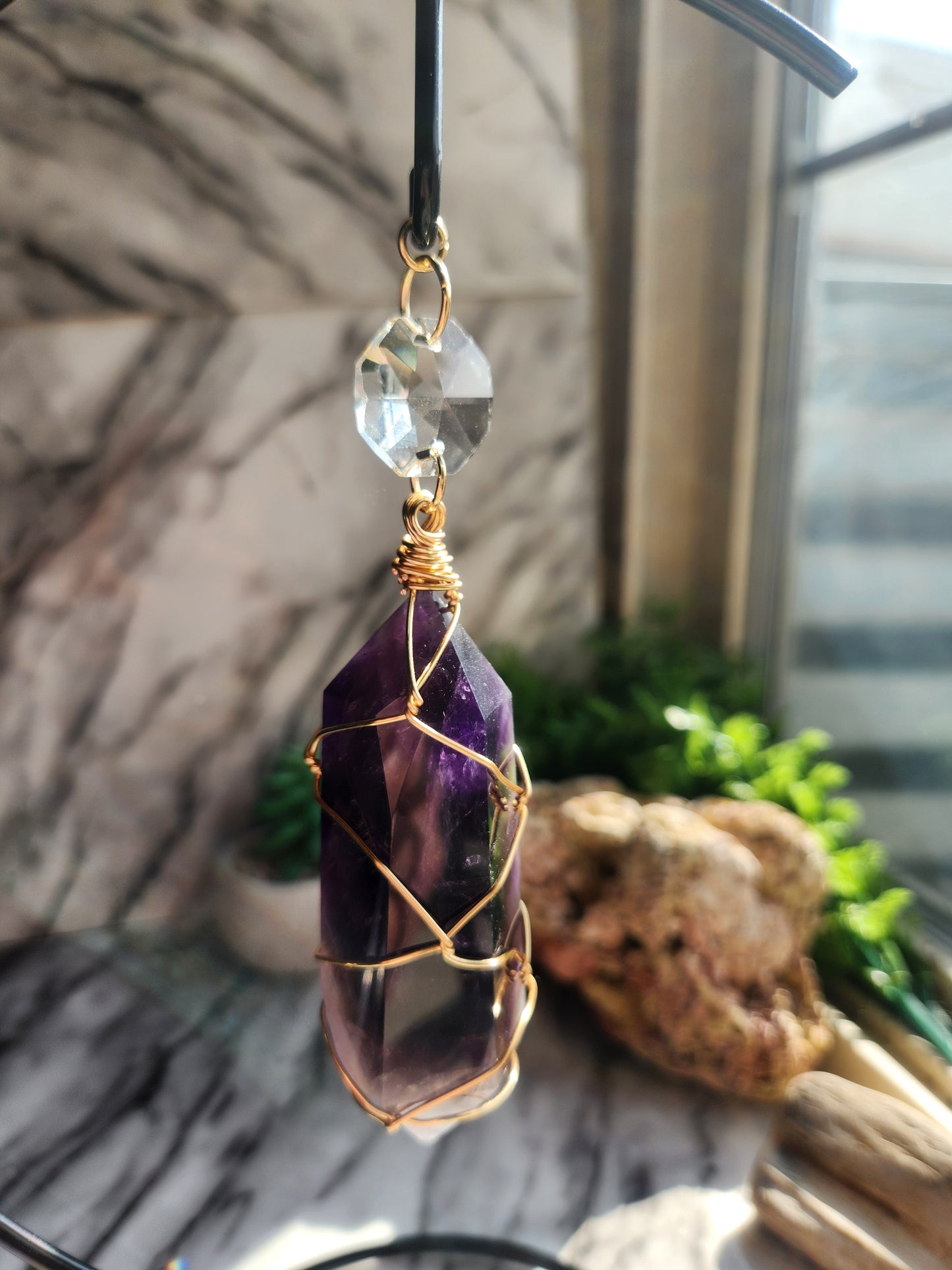 Amethyst Crystal Moon Hanger