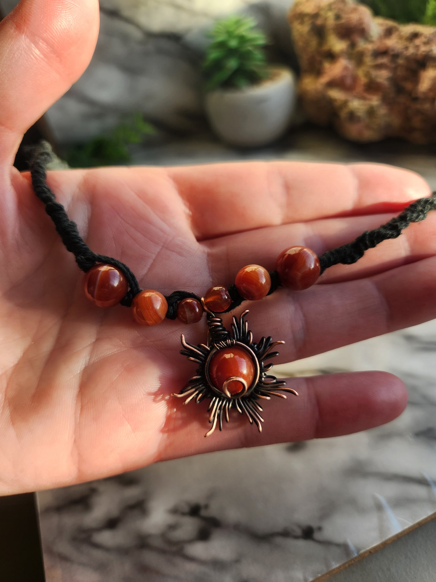 Carnelian Sun Hemp Necklace