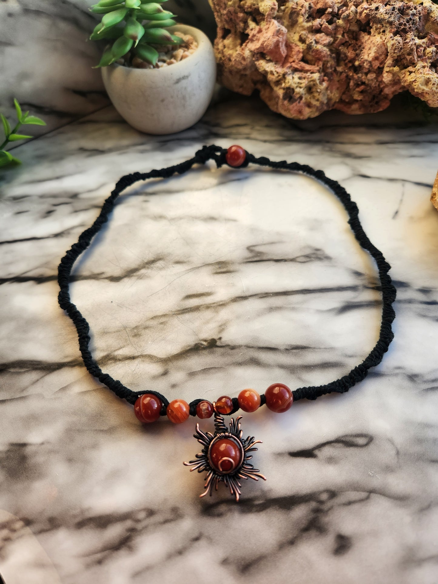 Carnelian Sun Hemp Necklace