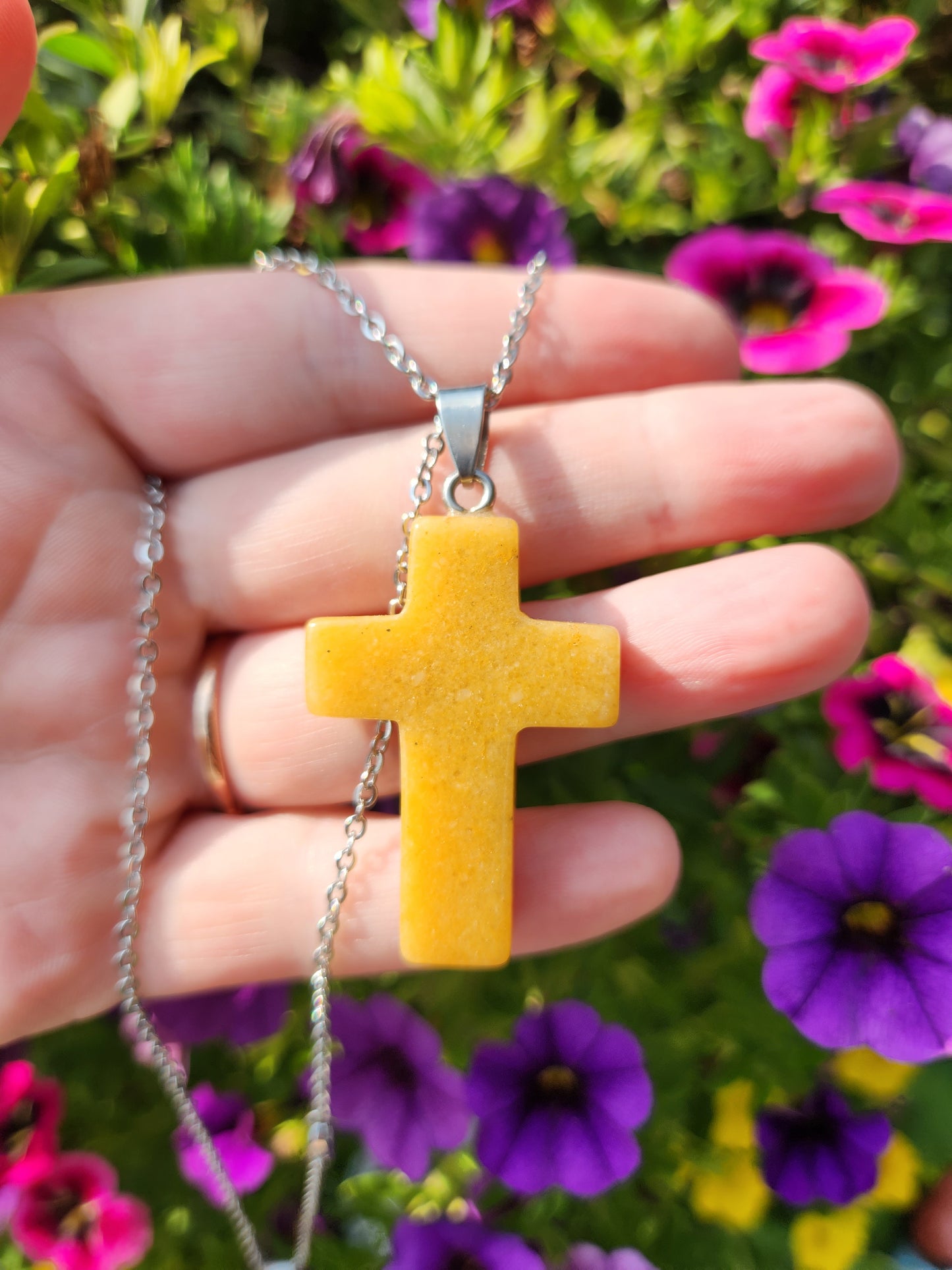 Yellow Aventurine Cross Necklace