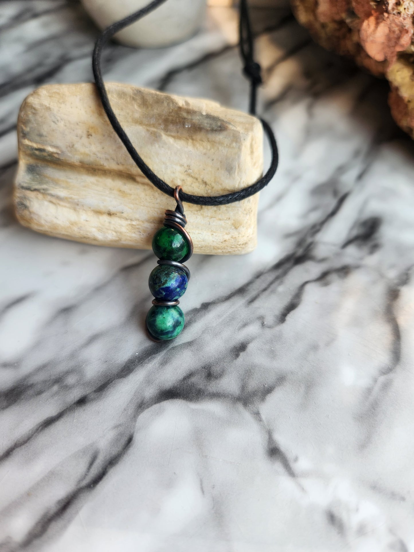 3 Beaded Malachite and Chrysocolla Necklace