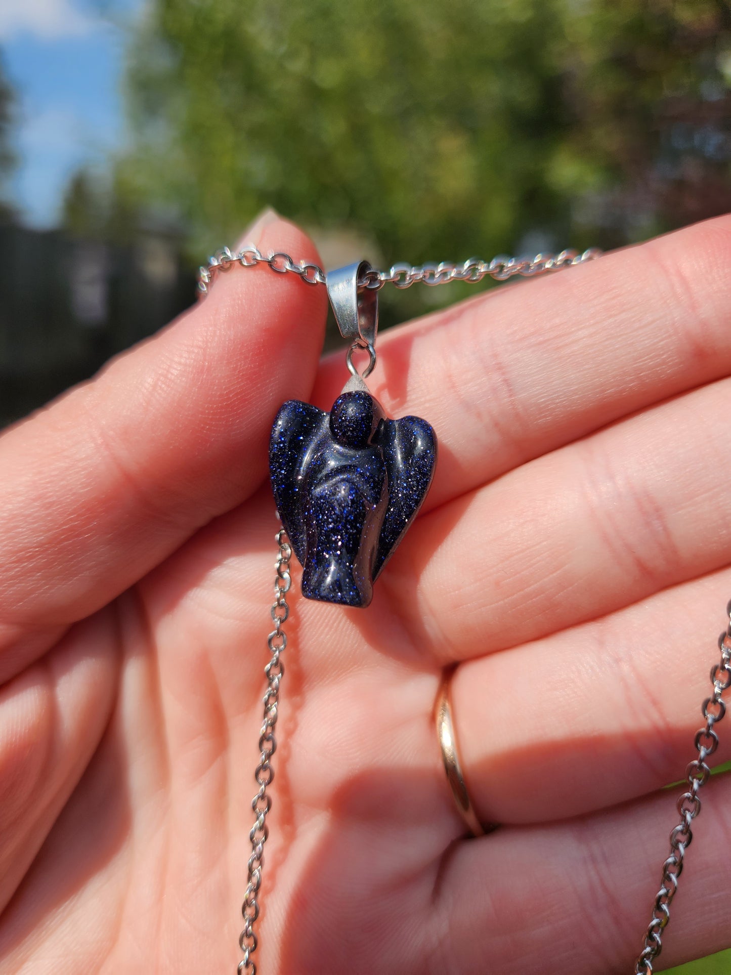 Blue Goldstone Angel Necklace