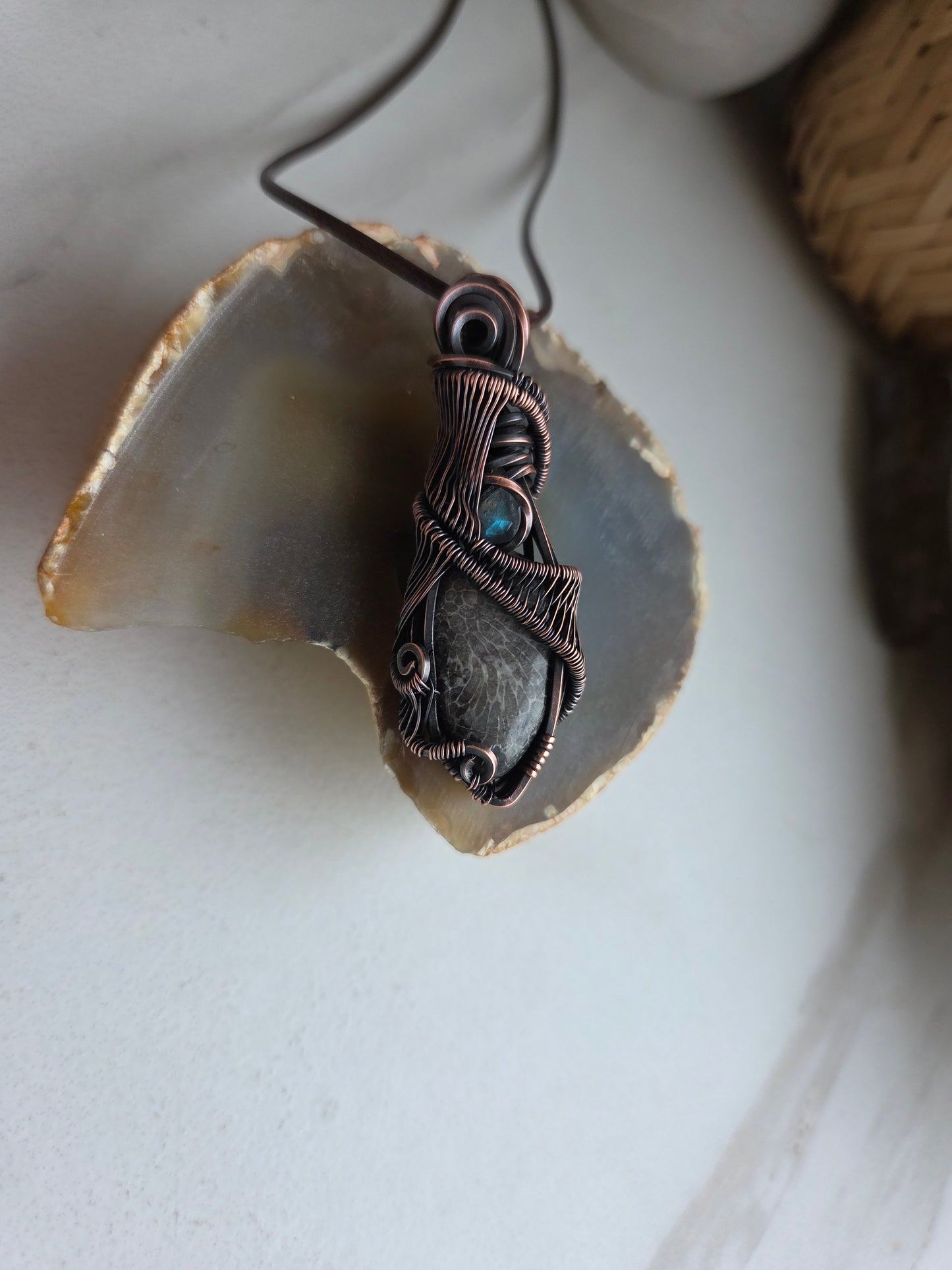 Black Fossil Coral & Labradorite Mystical Necklace