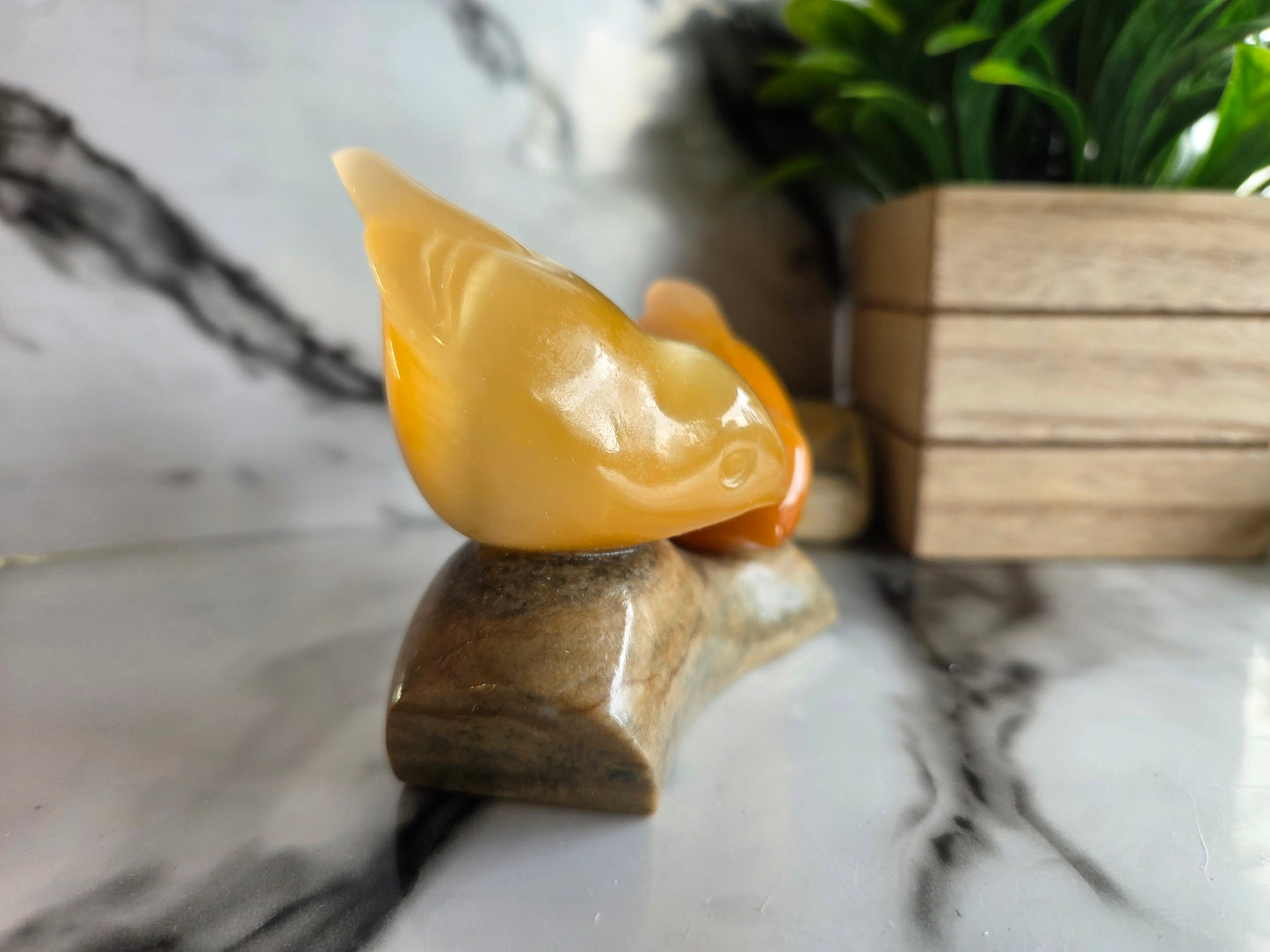 Vintage Soviet-Era Selenite Lovebirds Figurine With Vintage Box🧡🐦