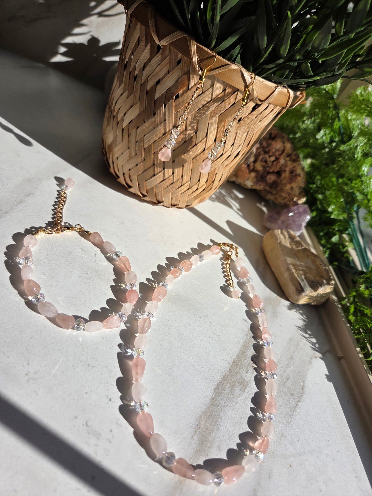 Rose Quartz Necklace, Bracelet & Earring Set 🌹