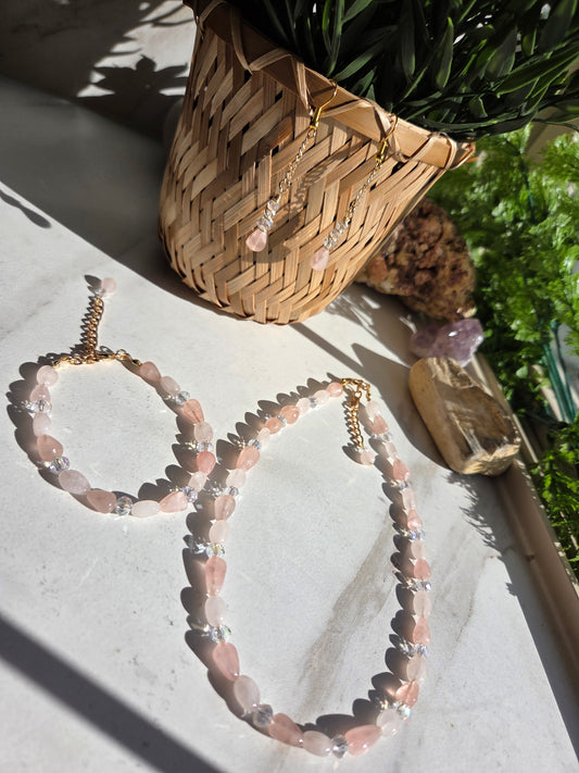 Rose Quartz Necklace, Bracelet & Earring Set 🌹