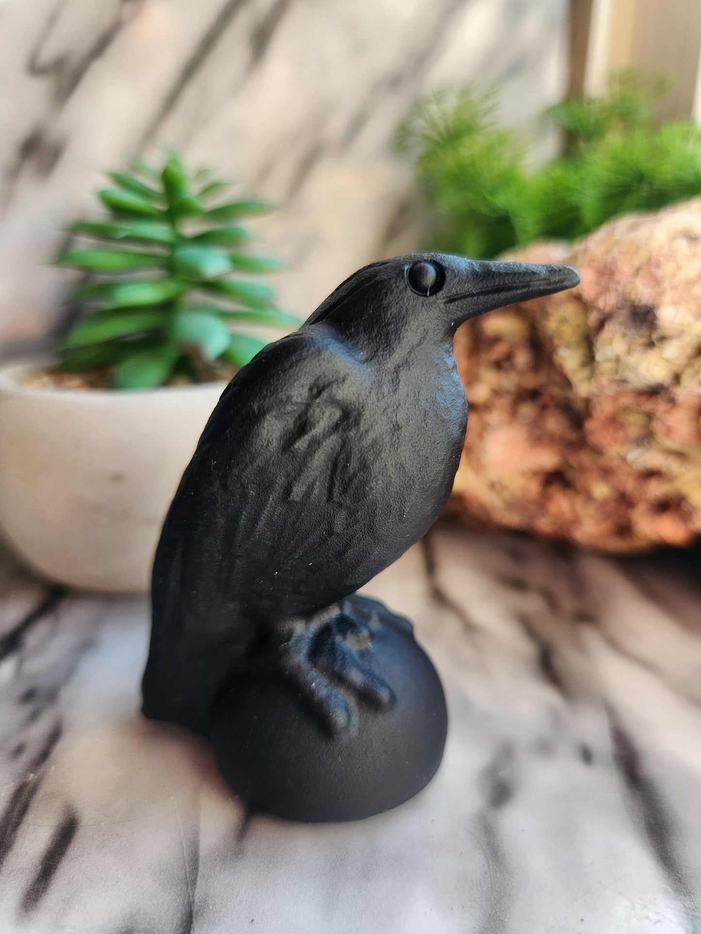 Black Obsidian Crow Carving