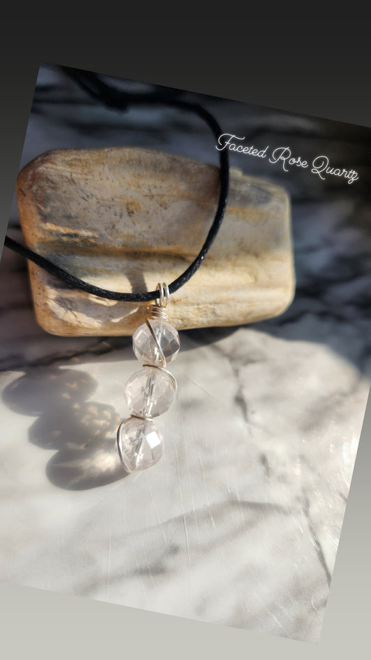 Faceted 10mm 3 Beaded Rose Quartz Necklace