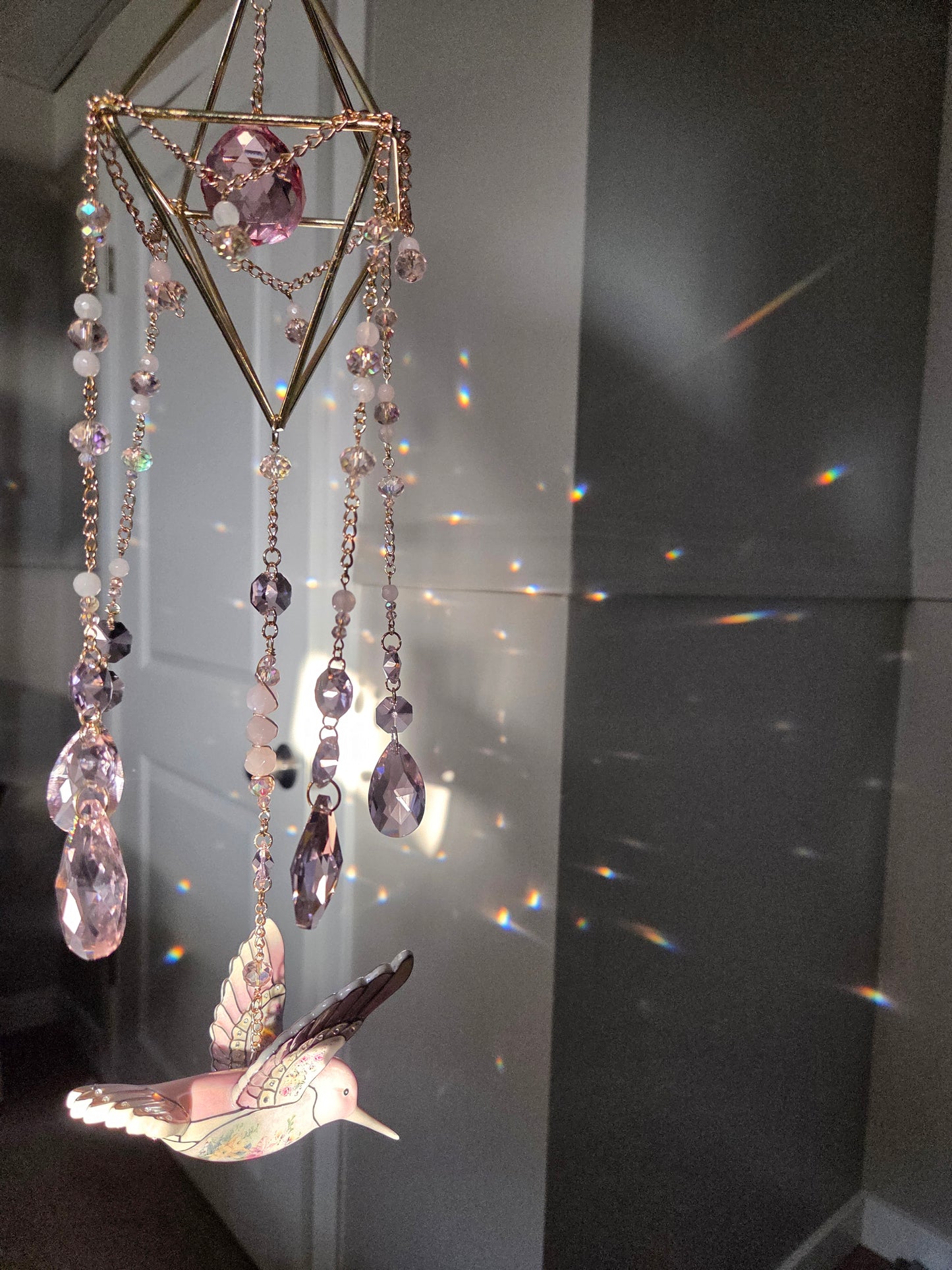 Rose Quartz Hummingbird Suncatcher ☀️