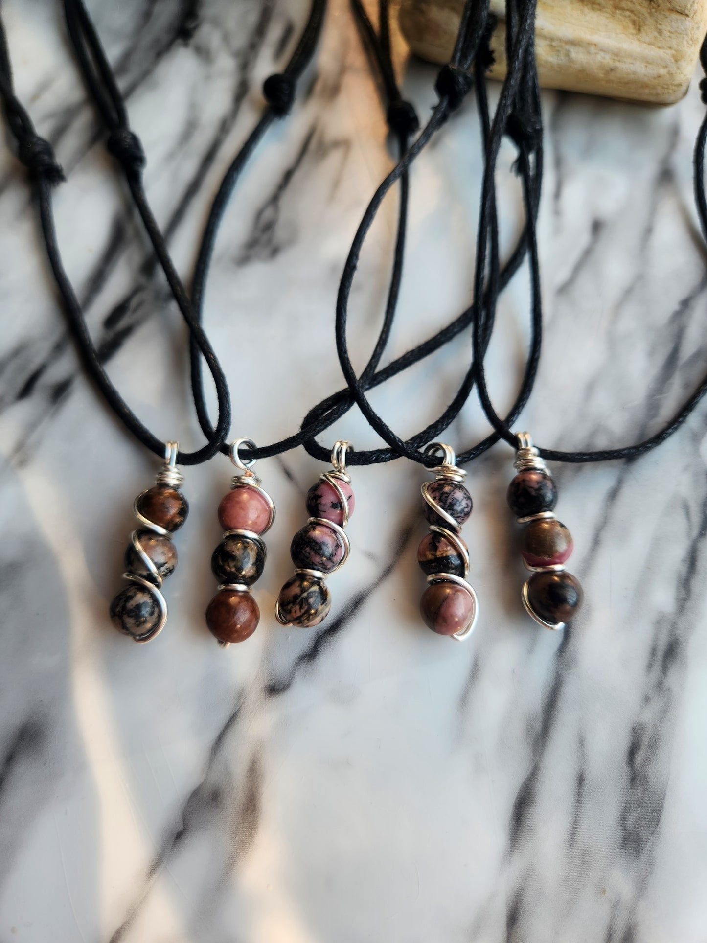 3 Beaded Rhodonite Necklace