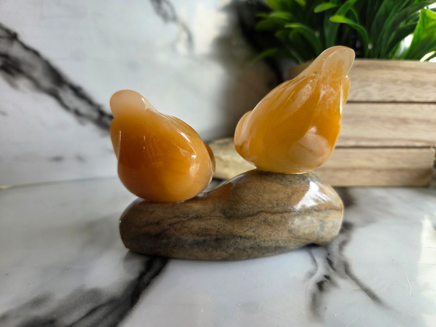 Vintage Soviet-Era Selenite Lovebirds Figurine With Vintage Box🧡🐦