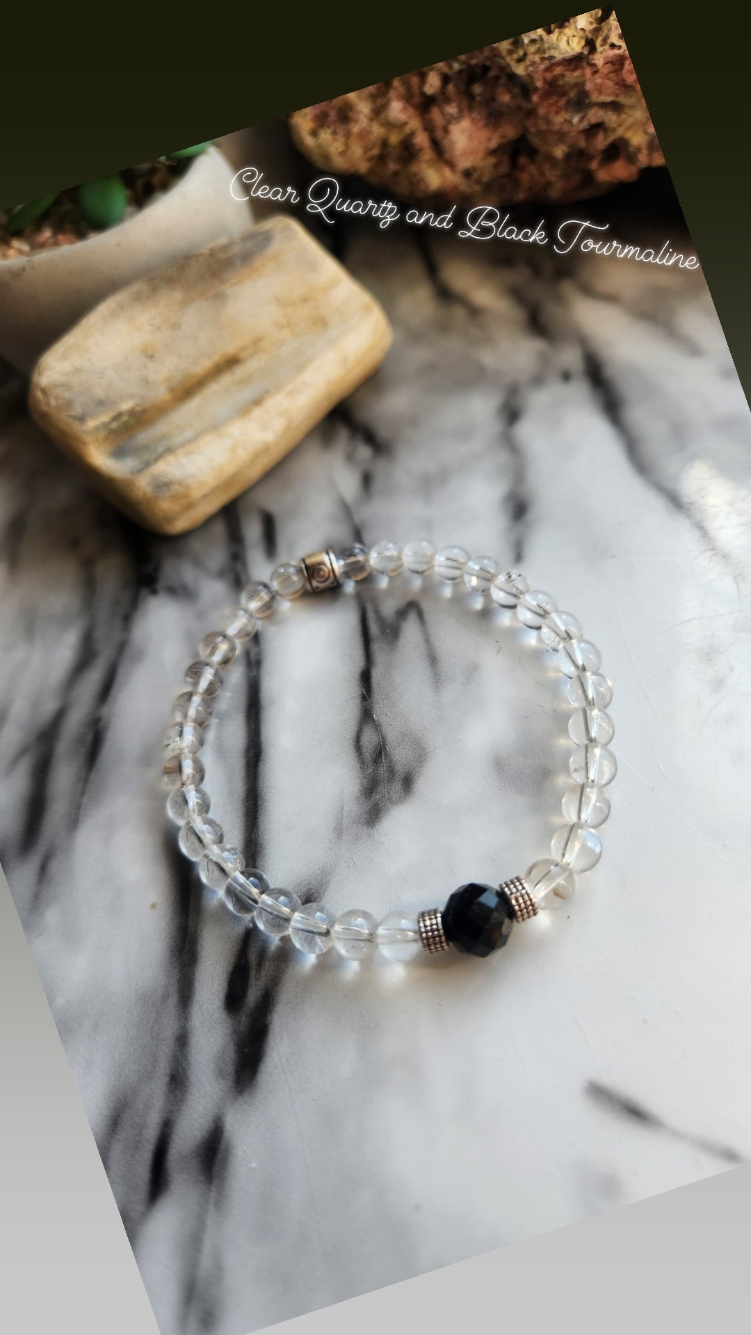 Clear Quartz and Black Tourmaline Bracelet