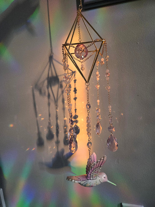Rose Quartz Hummingbird Suncatcher ☀️