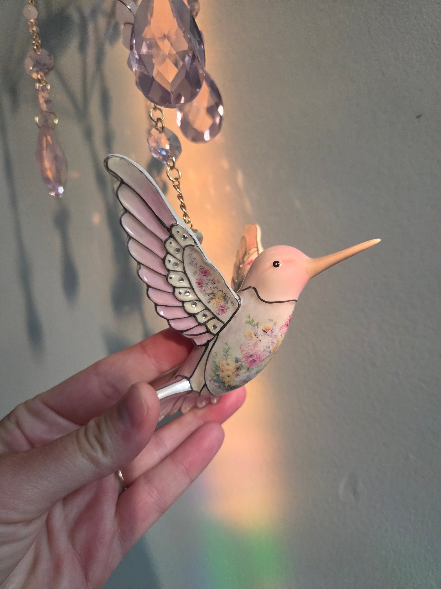 Rose Quartz Hummingbird Suncatcher ☀️