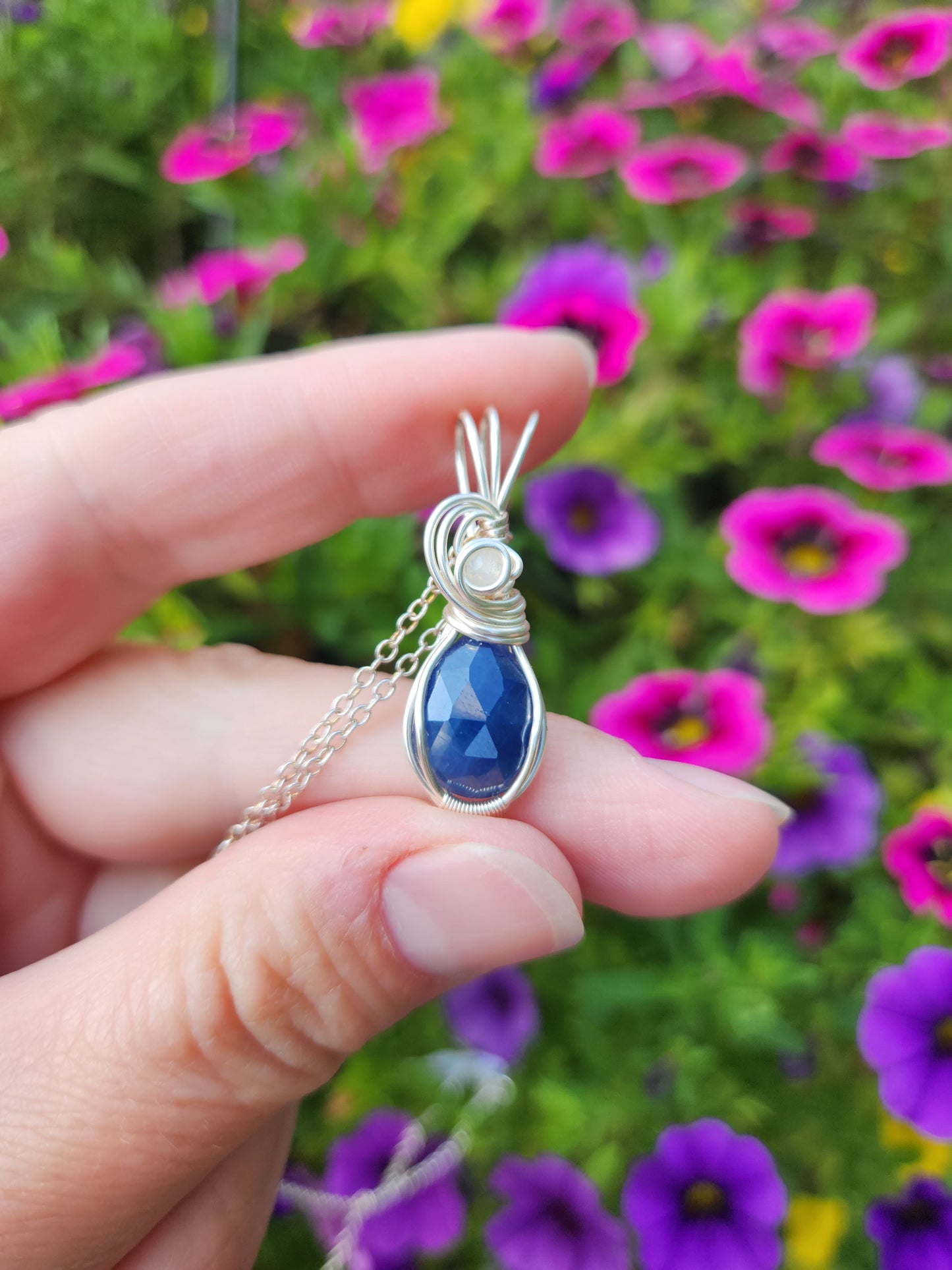 Sapphire and Rainbow Moonstone Necklace