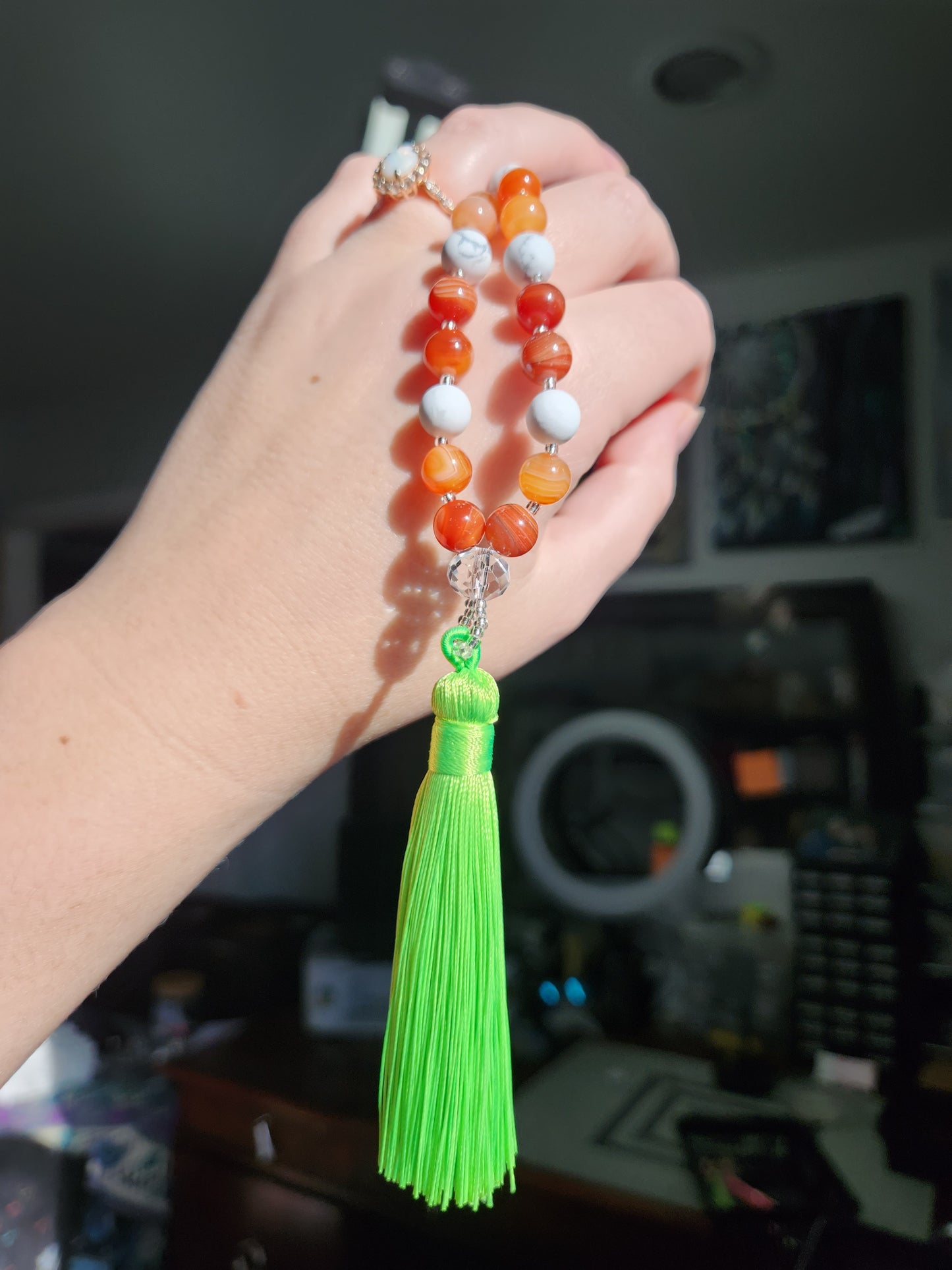 Carnelian and Howlite Vehicle Mala