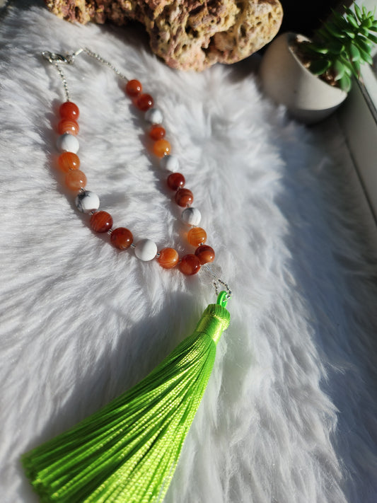 Carnelian and Howlite Vehicle Mala