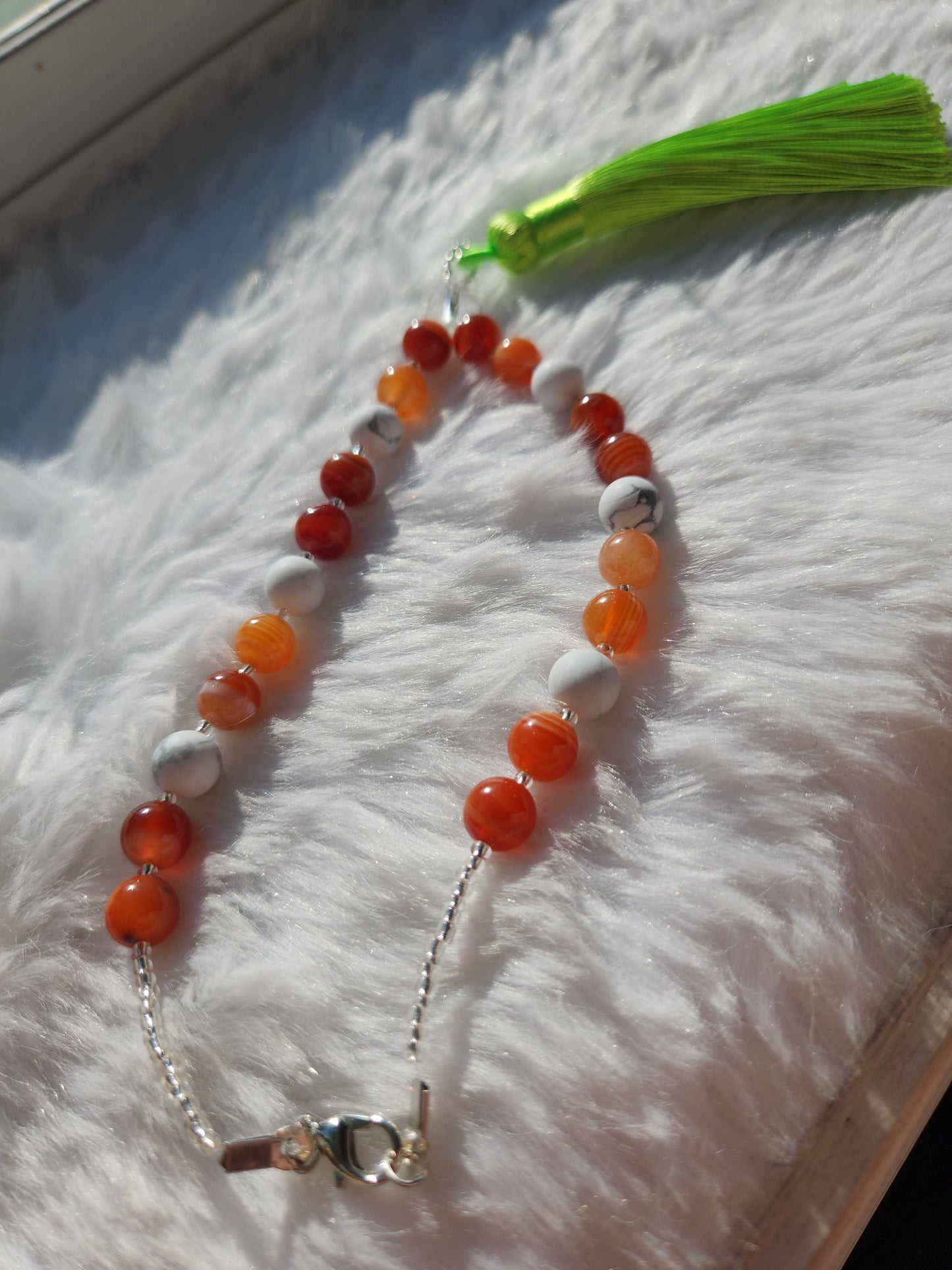 Carnelian and Howlite Vehicle Mala