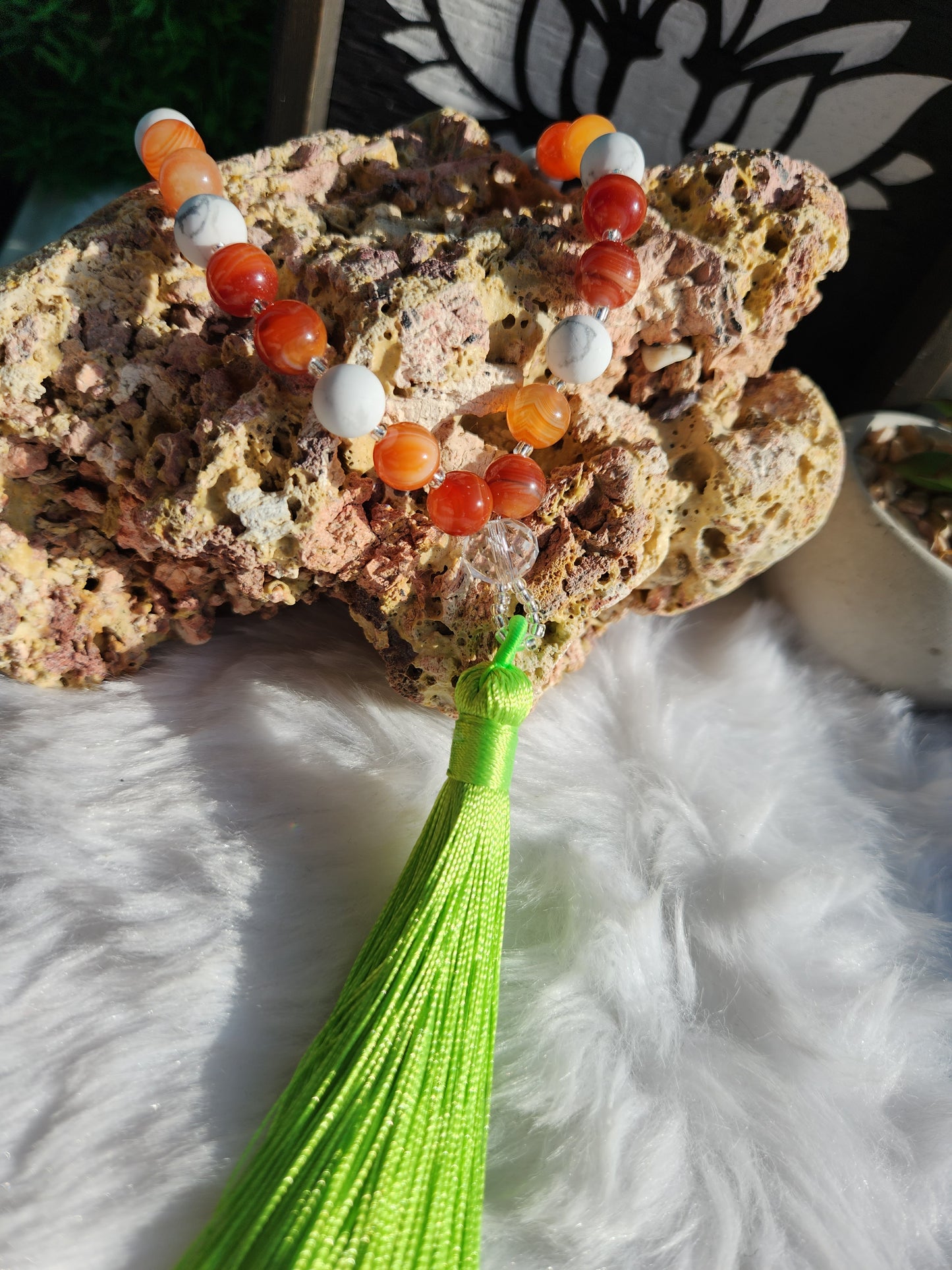 Carnelian and Howlite Vehicle Mala