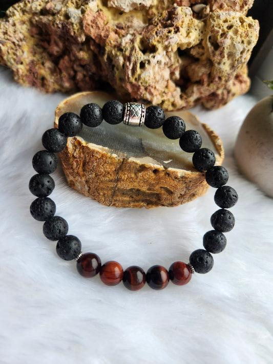 Red Tiger Eye and Lava Stone Bracelet