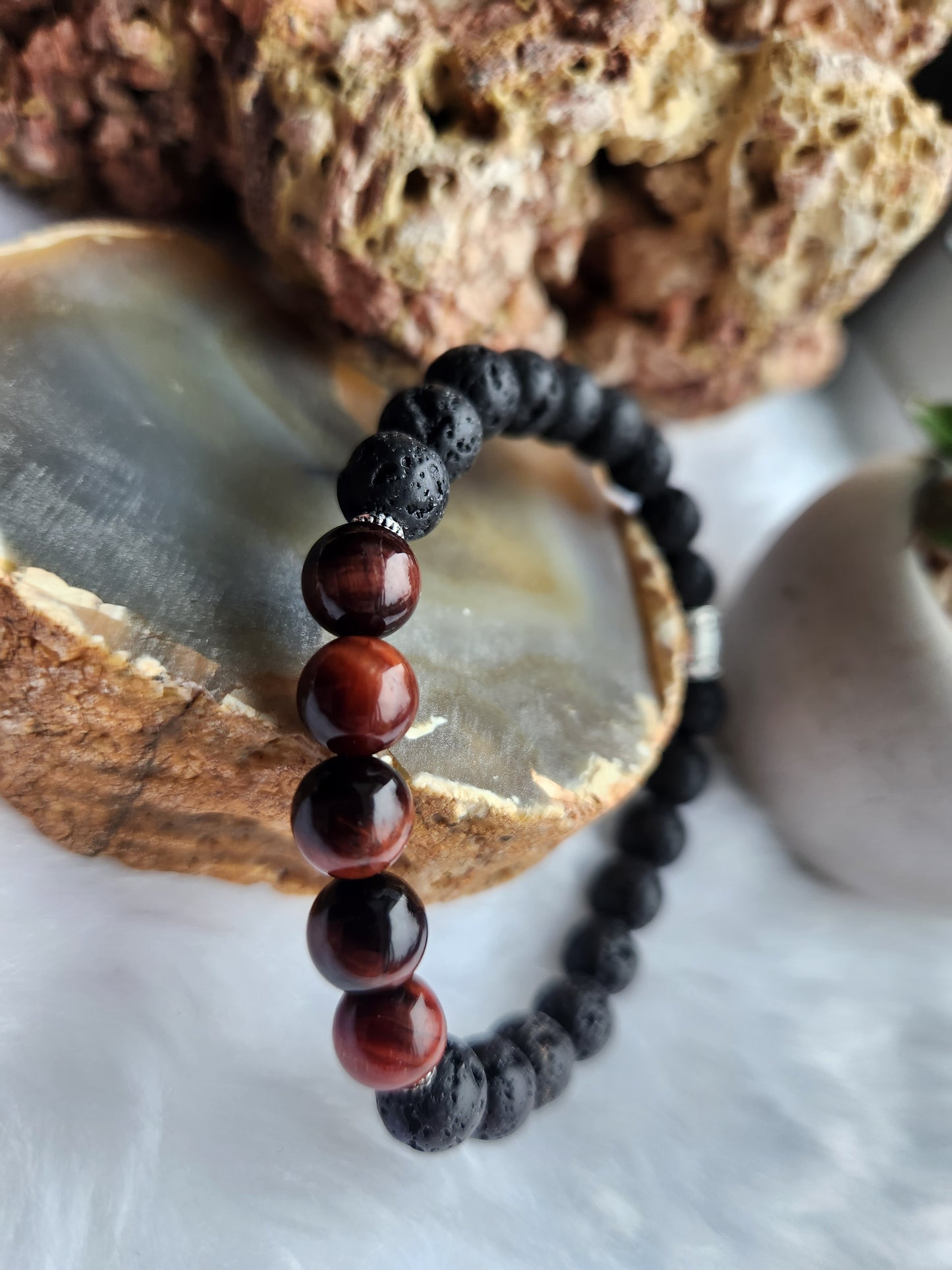 Red Tiger Eye and Lava Stone Bracelet