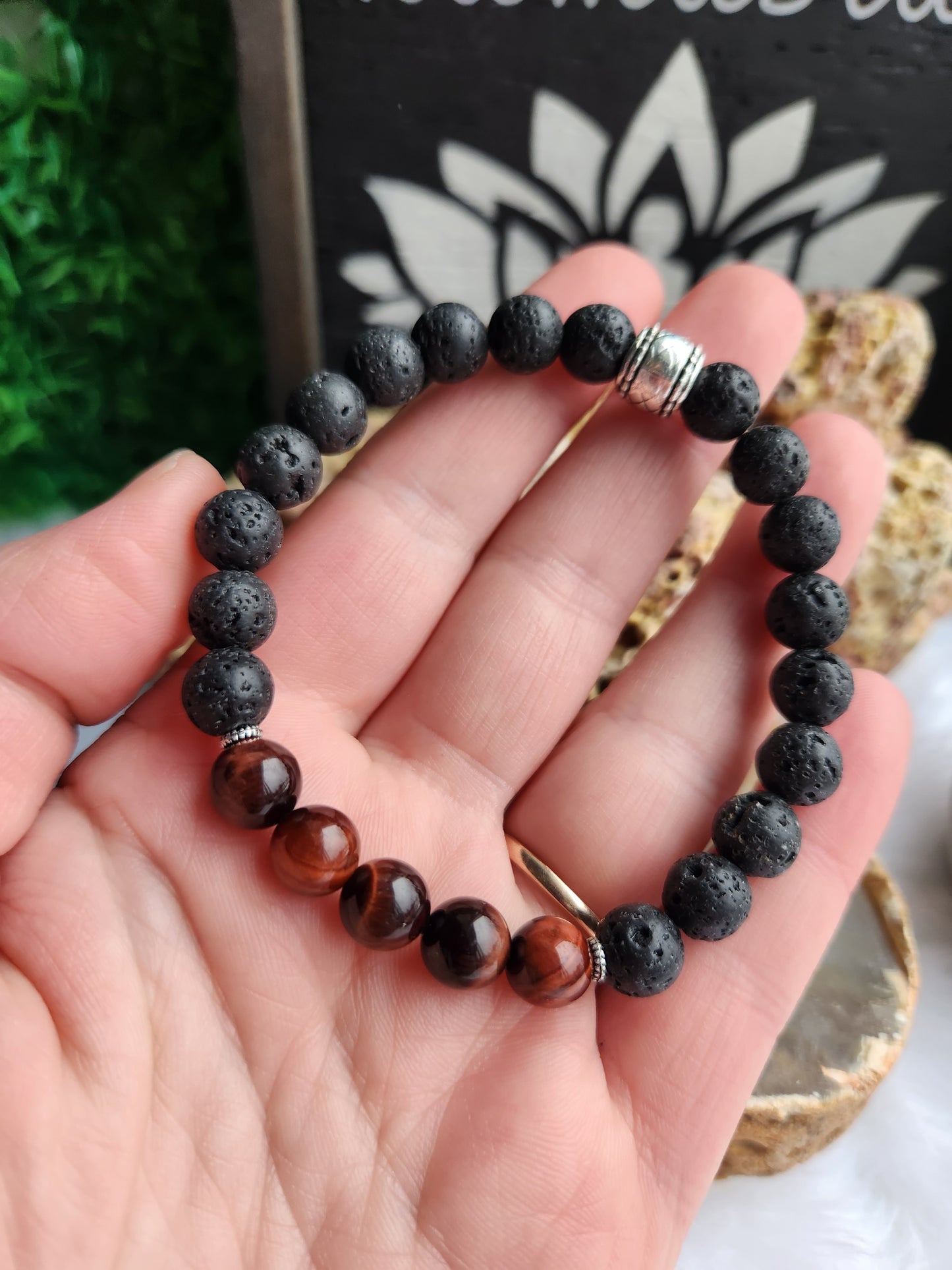 Red Tiger Eye and Lava Stone Bracelet